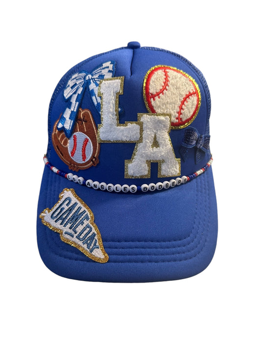 Cutesy Los Angeles Dodgers GameDay Trucker Hat with Beaded Hat Belt