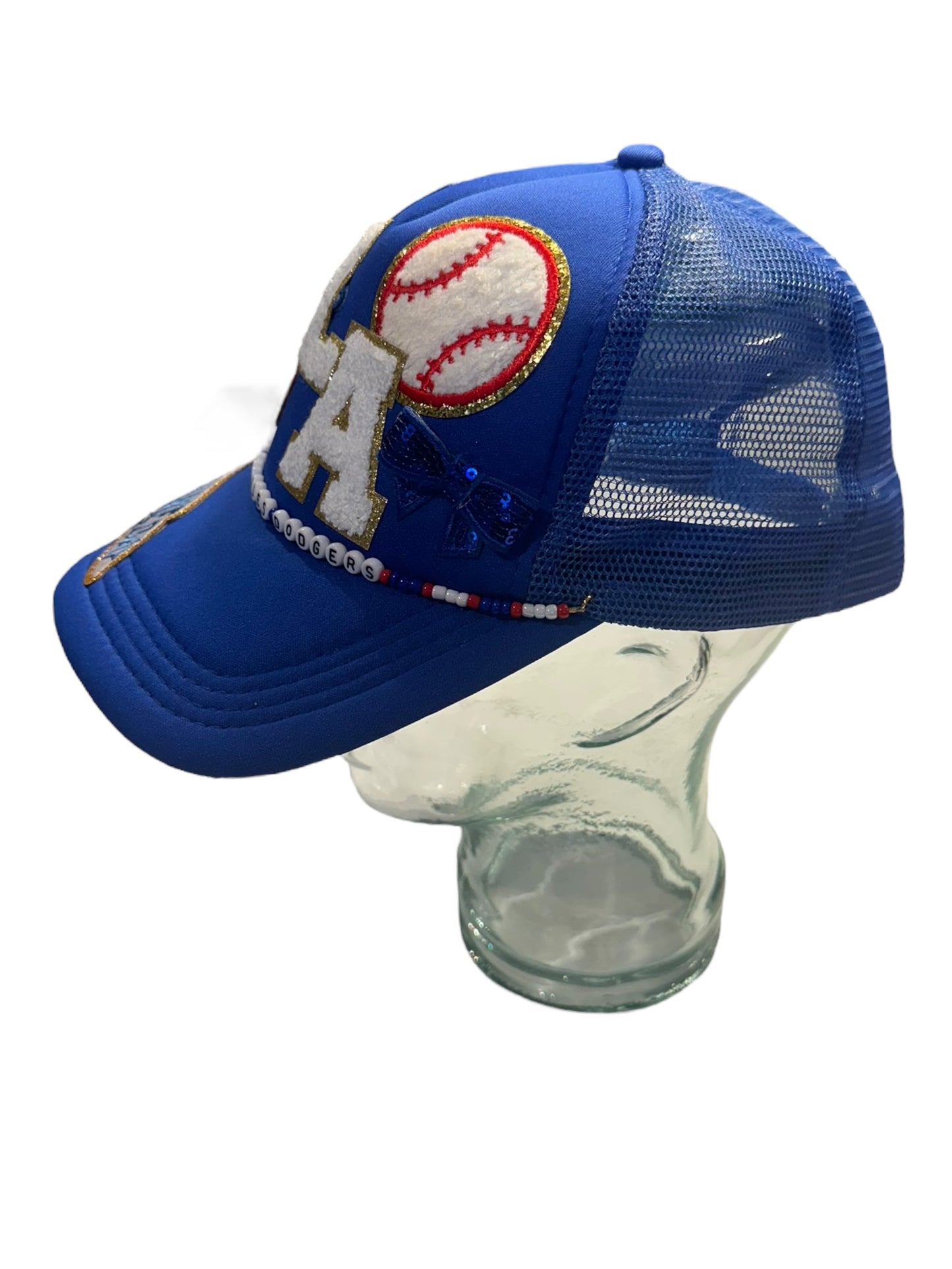 Cutesy Los Angeles Dodgers GameDay Trucker Hat with Beaded Hat Belt