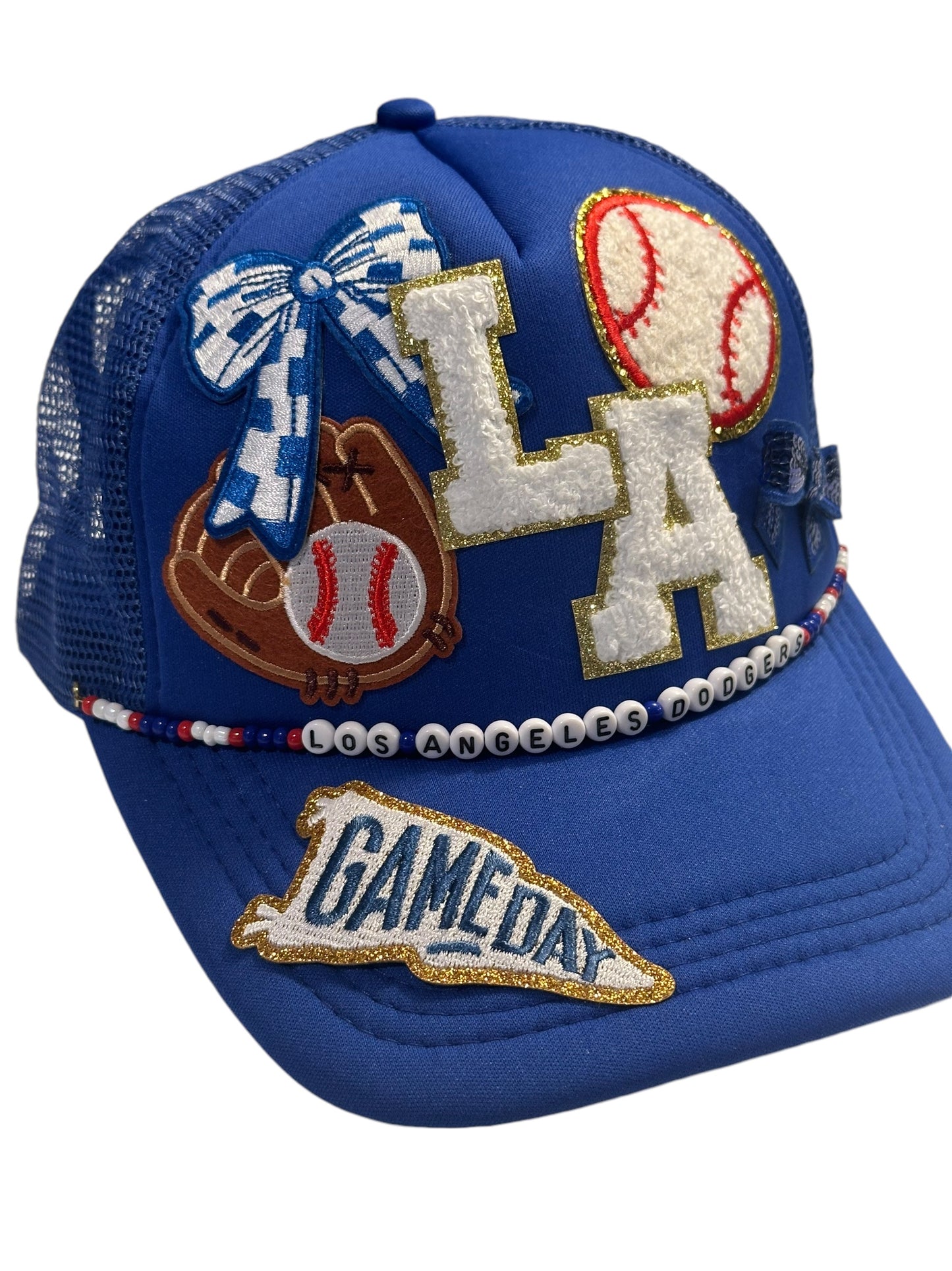 Cutesy Los Angeles Dodgers GameDay Trucker Hat with Beaded Hat Belt