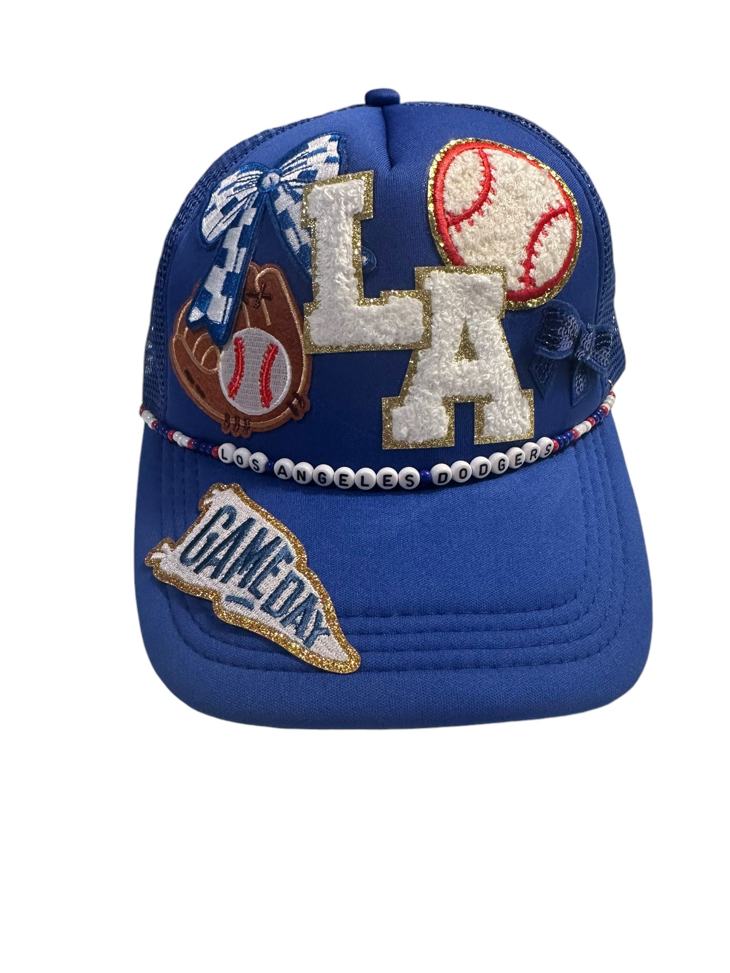 Cutesy Los Angeles Dodgers GameDay Trucker Hat with Beaded Hat Belt