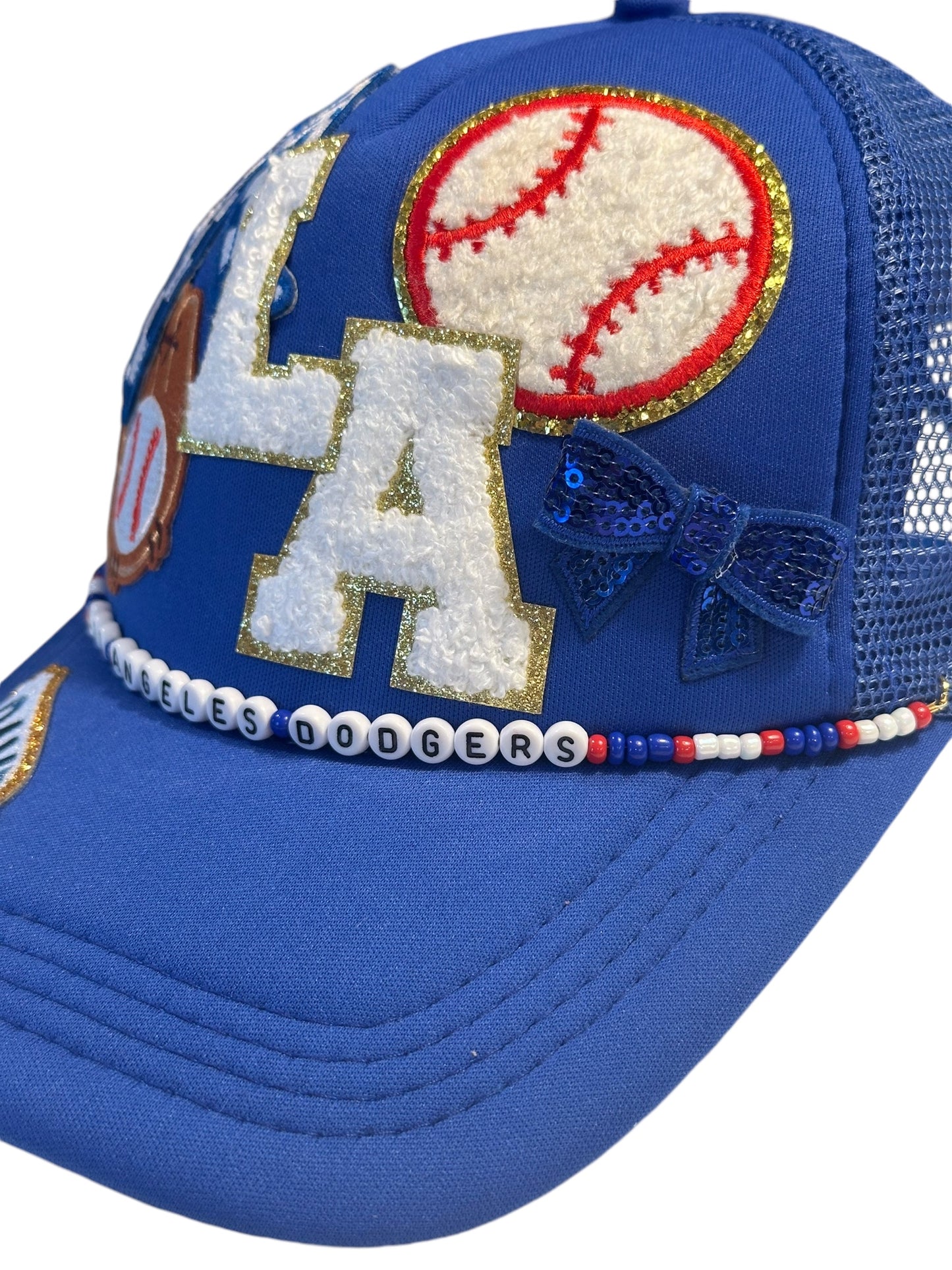 Cutesy Los Angeles Dodgers GameDay Trucker Hat with Beaded Hat Belt