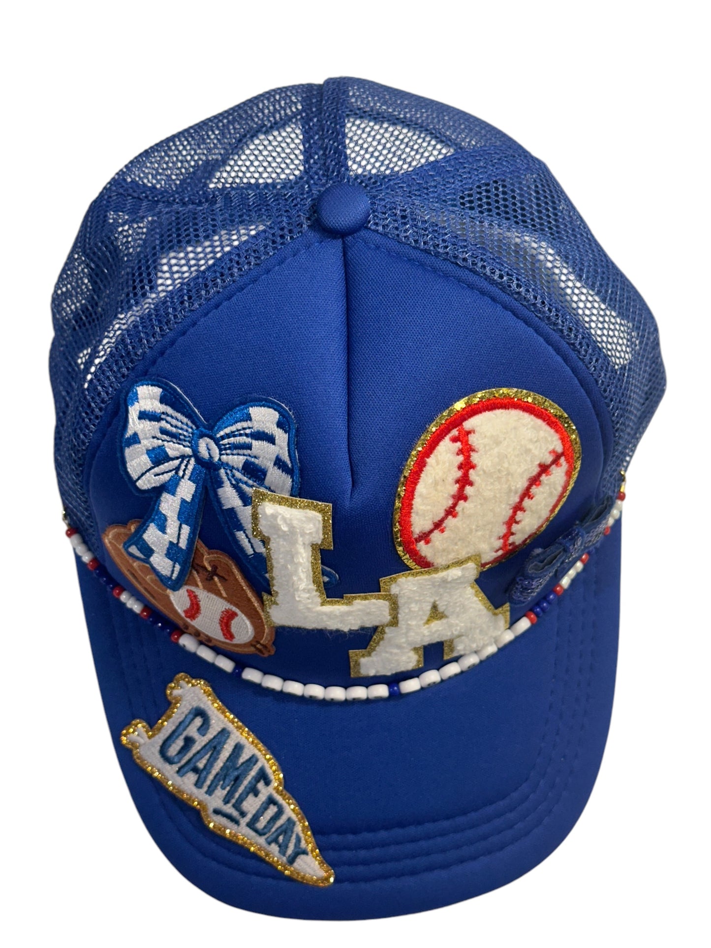 Cutesy Los Angeles Dodgers GameDay Trucker Hat with Beaded Hat Belt