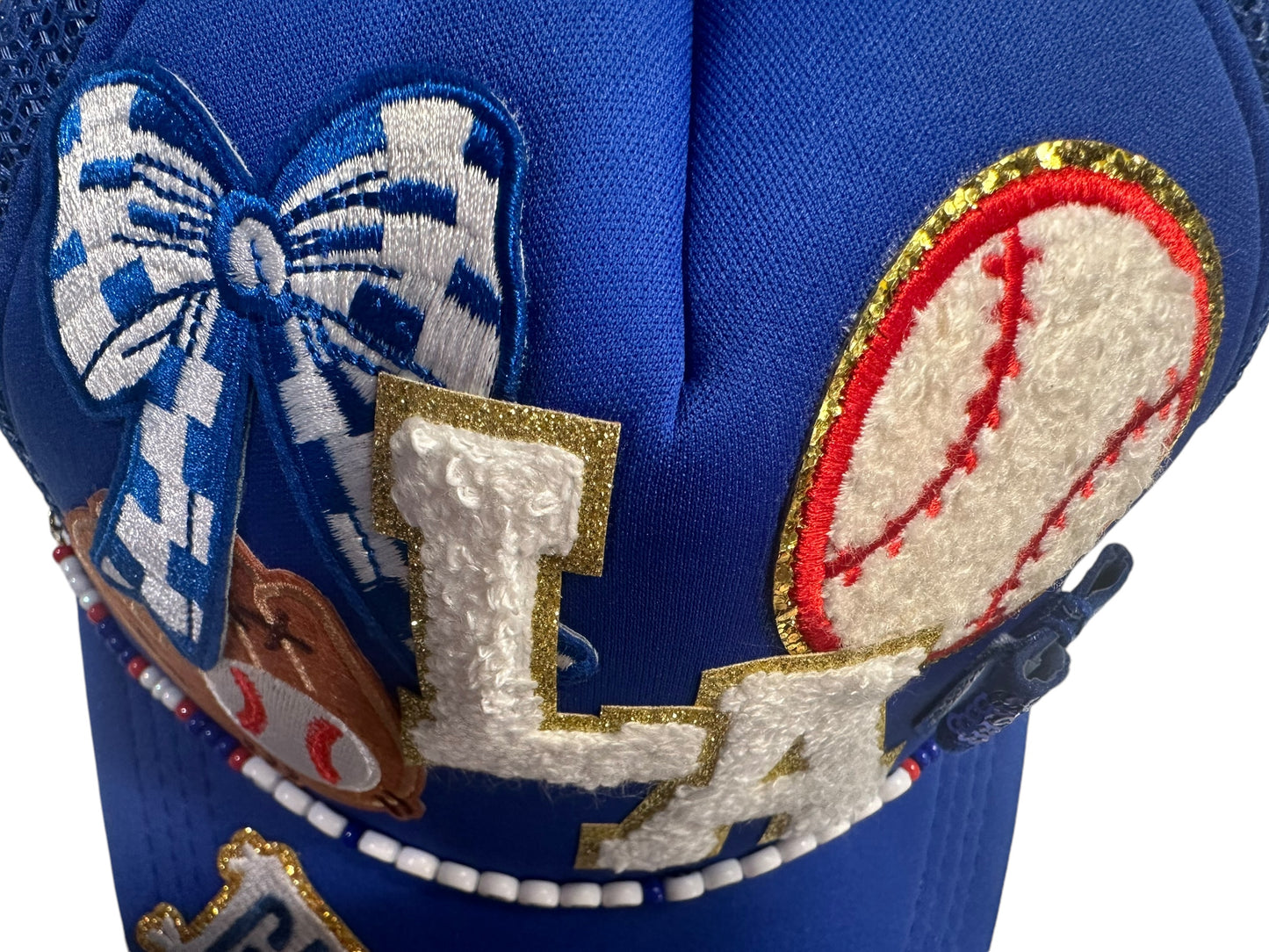 Cutesy Los Angeles Dodgers GameDay Trucker Hat with Beaded Hat Belt