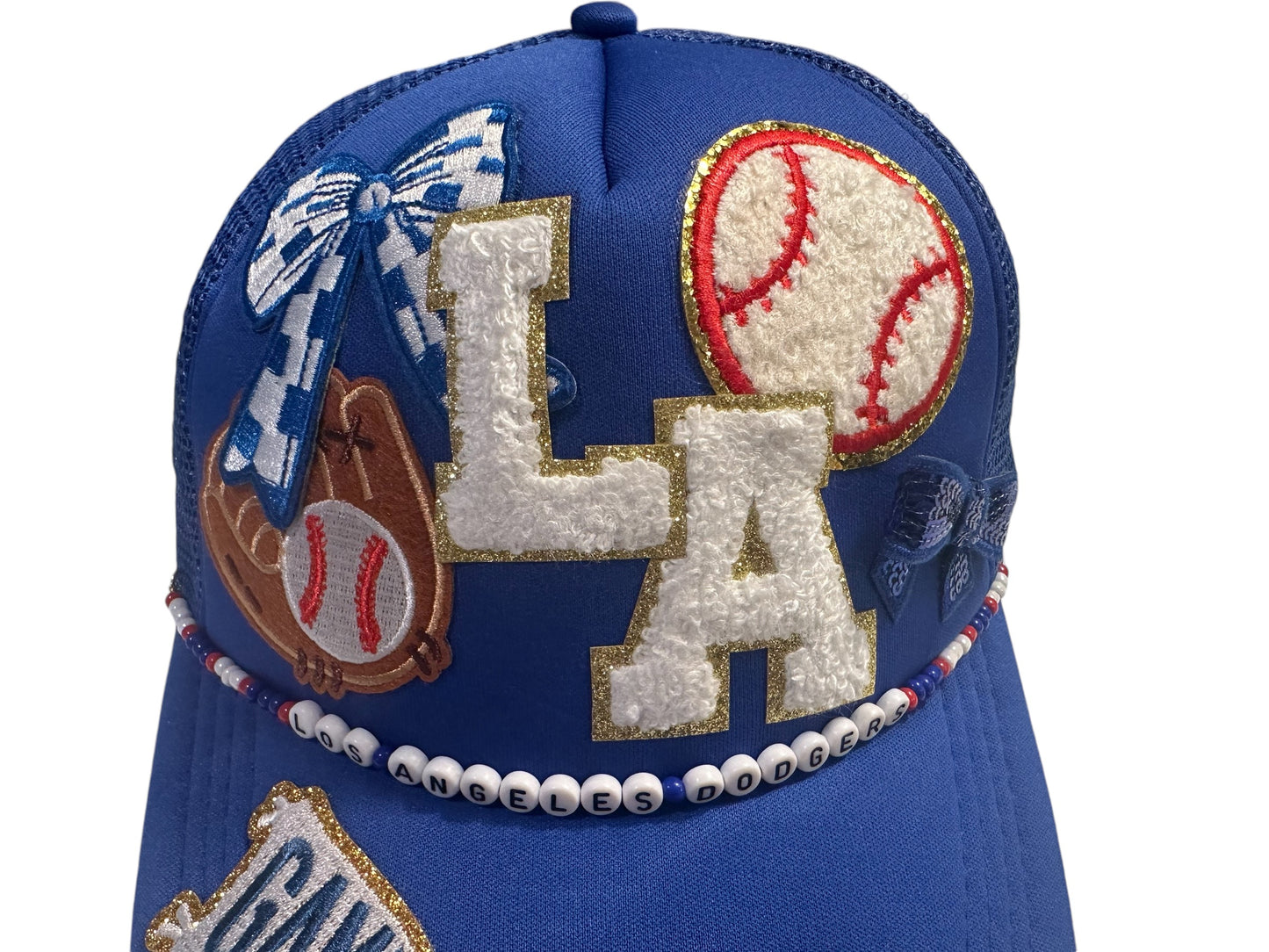 Cutesy Los Angeles Dodgers GameDay Trucker Hat with Beaded Hat Belt