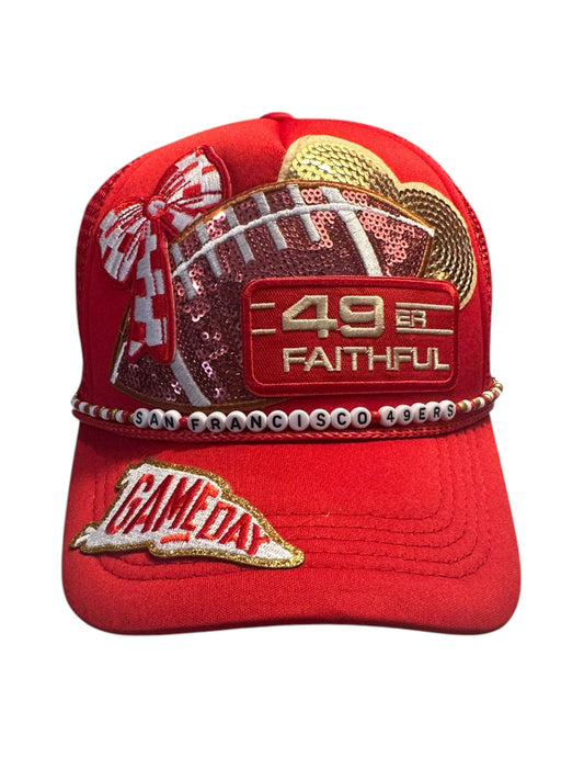 Sequin San Francisco 49ers GameDay Trucker Hat with Beaded Hat Belt