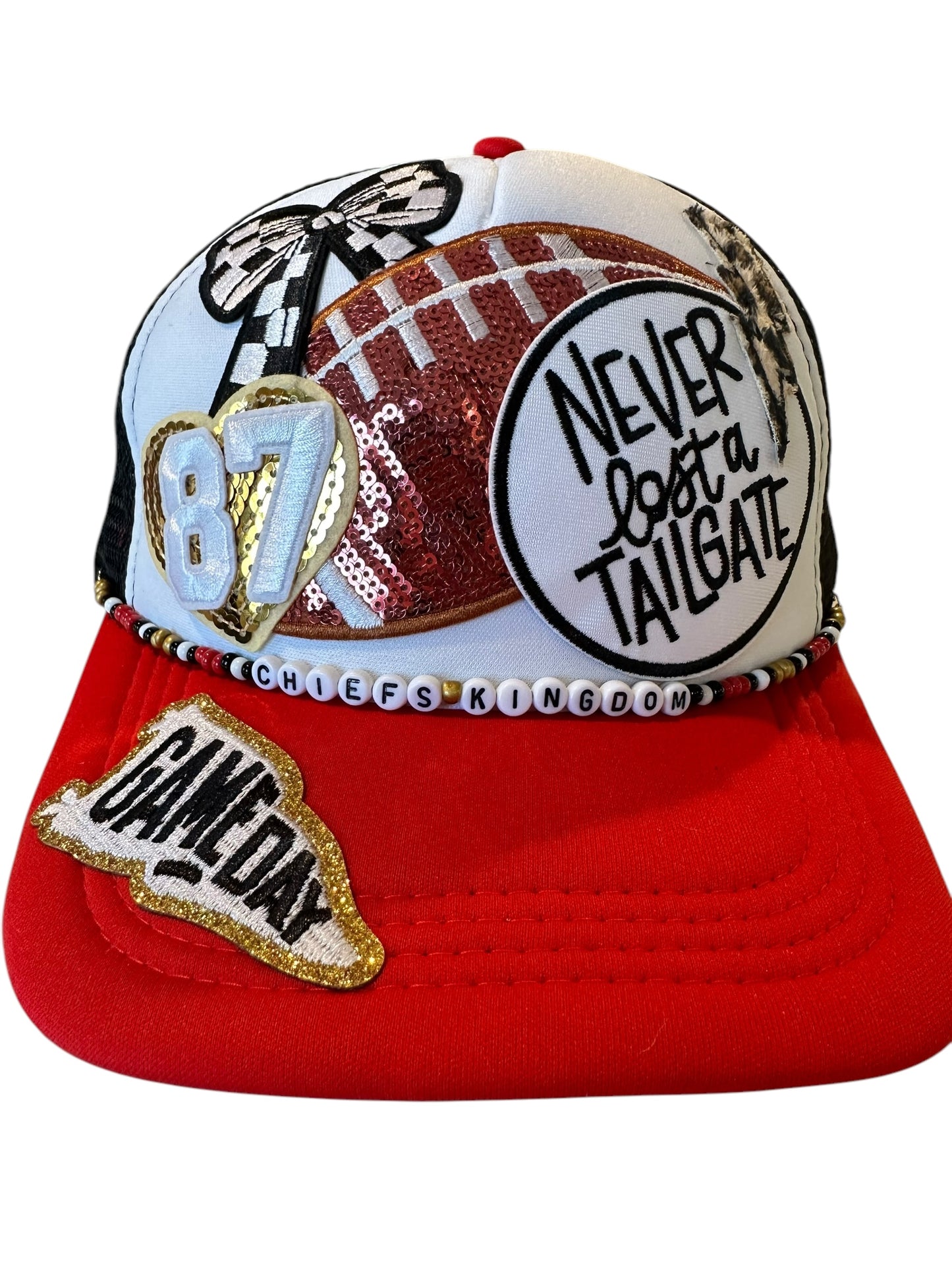 Kelce Fan Kansas City GameDay Trucker Hat with Beaded Hat Belt