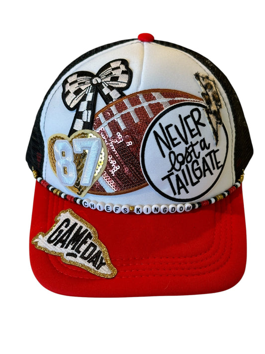 Kelce Fan Kansas City GameDay Trucker Hat with Beaded Hat Belt