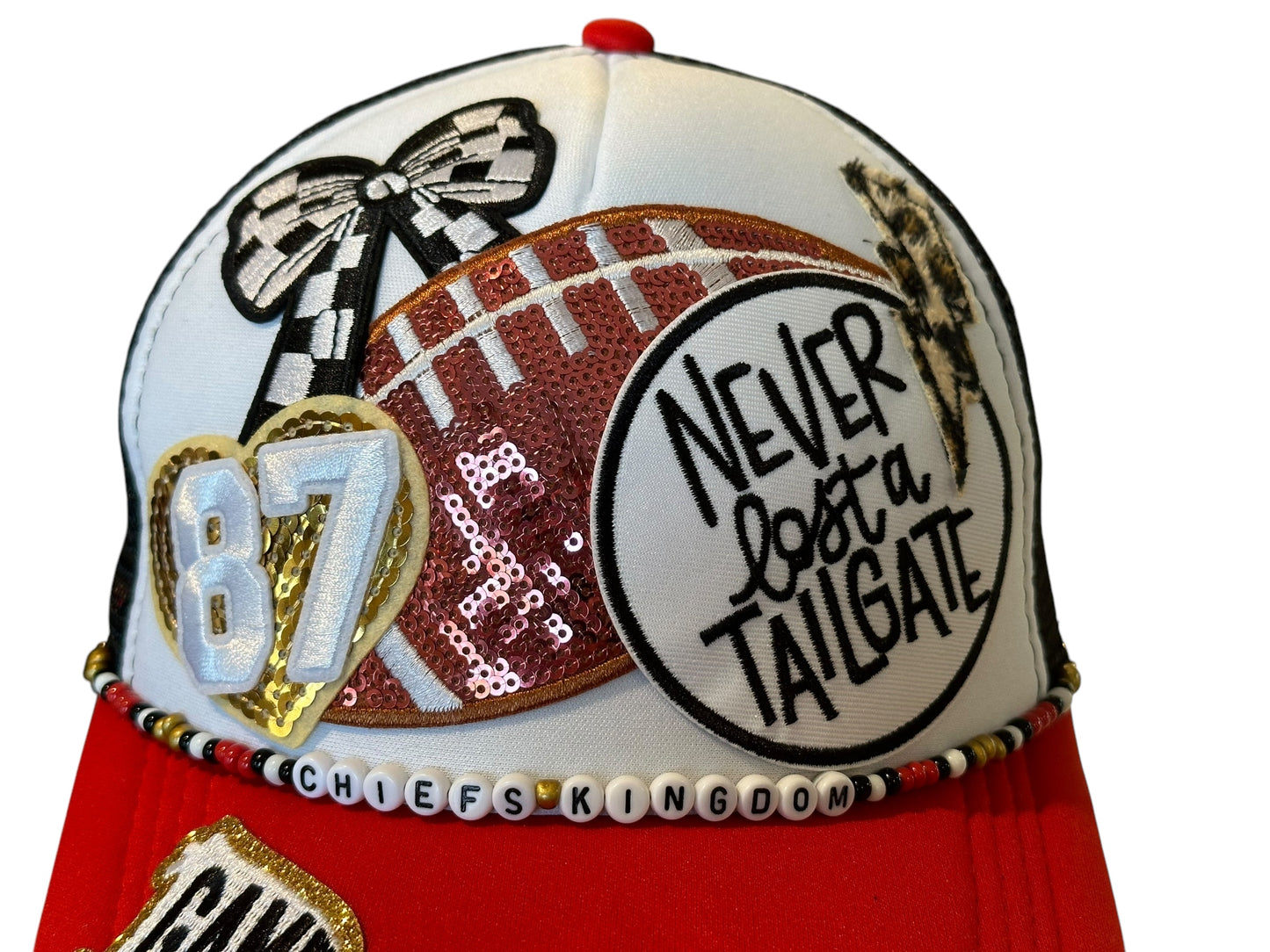 Kelce Fan Kansas City GameDay Trucker Hat with Beaded Hat Belt