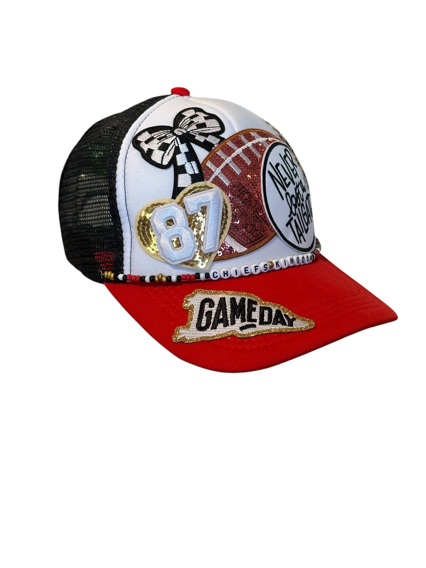 Kelce Fan Kansas City GameDay Trucker Hat with Beaded Hat Belt