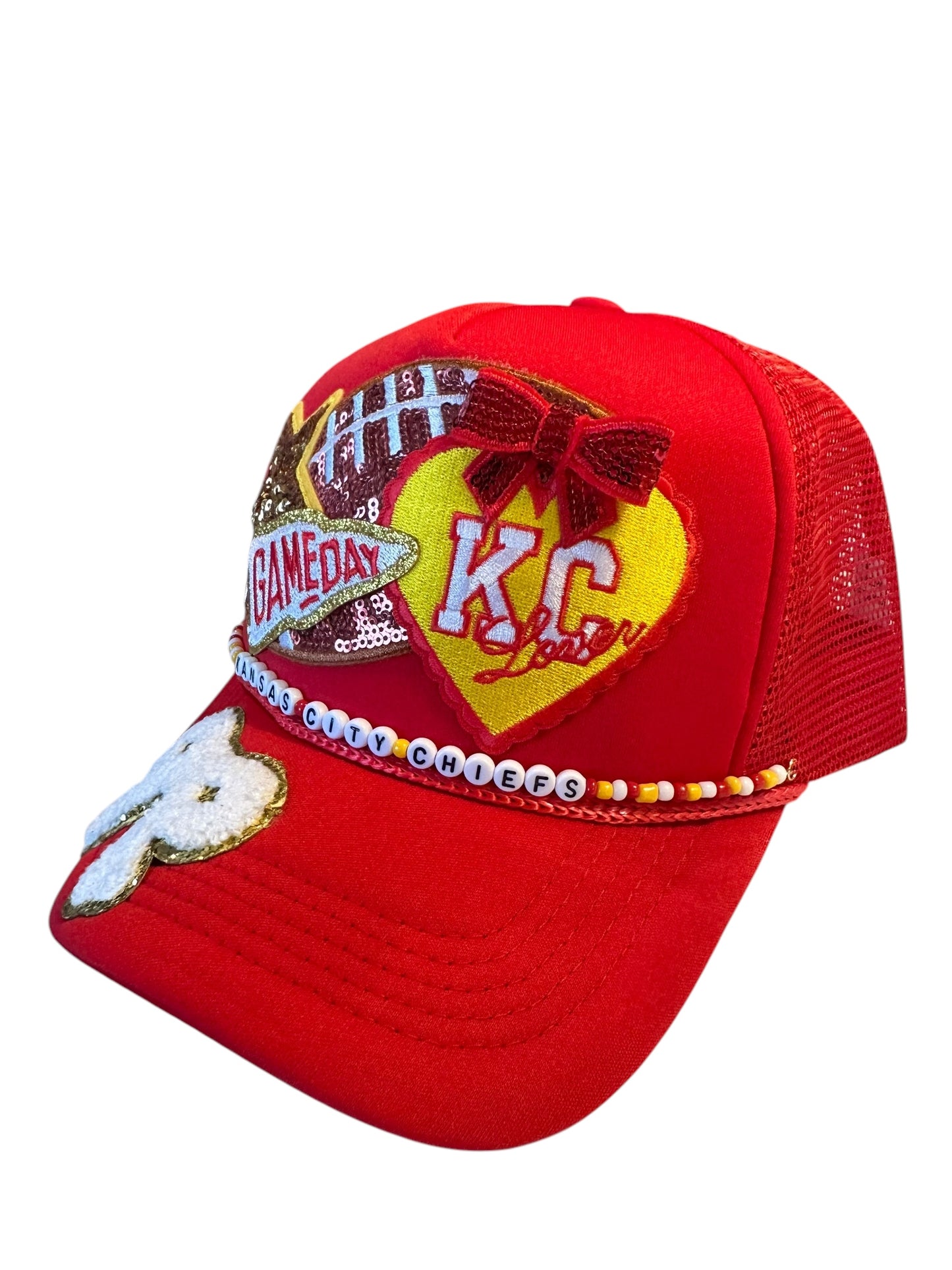 Cutesy Kansas City Chiefs GameDay Trucker Hat with Beaded Hat Belt