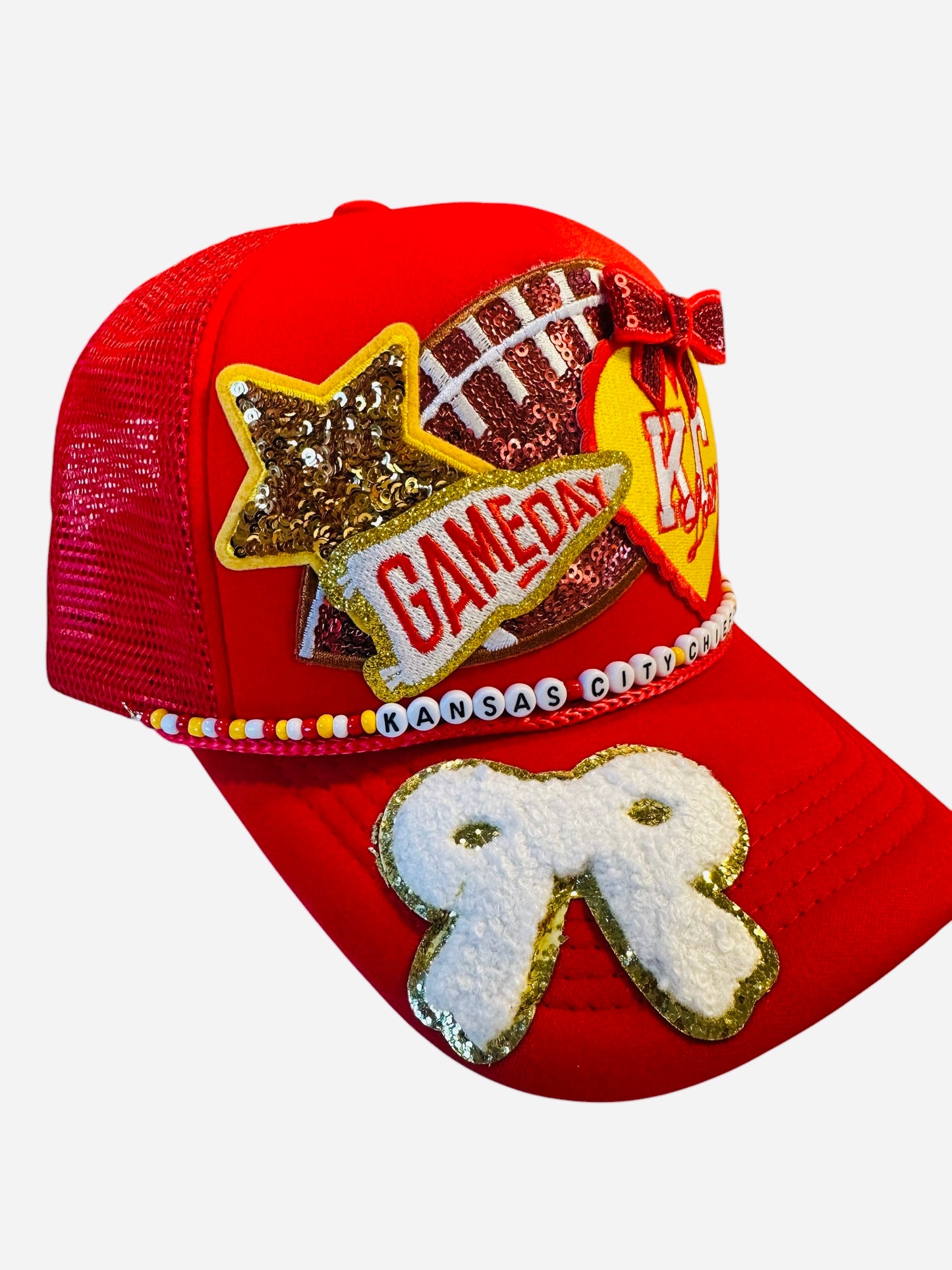 Cutesy Kansas City Chiefs GameDay Trucker Hat with Beaded Hat Belt