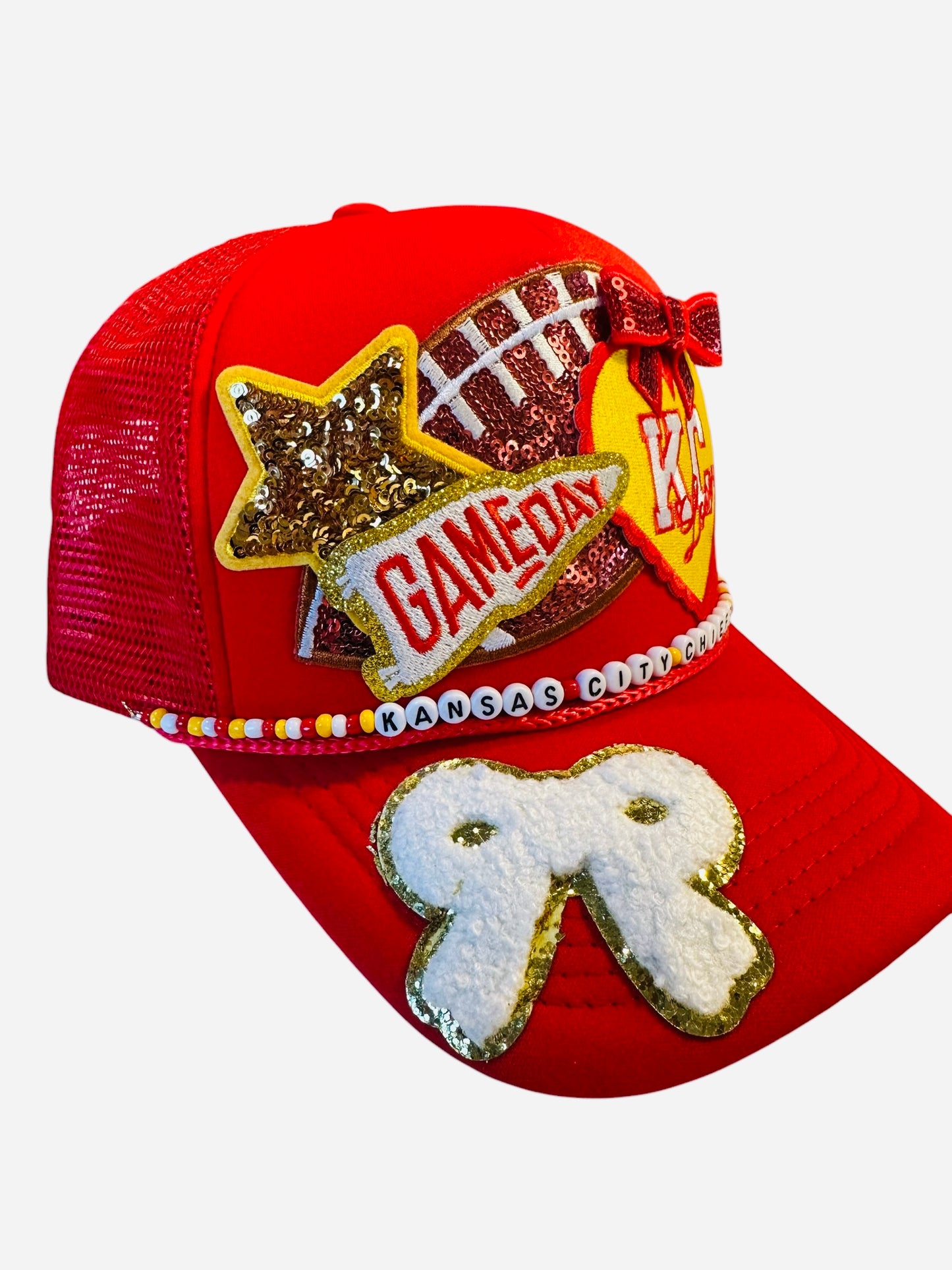 Cutesy Kansas City Chiefs GameDay Trucker Hat with Beaded Hat Belt