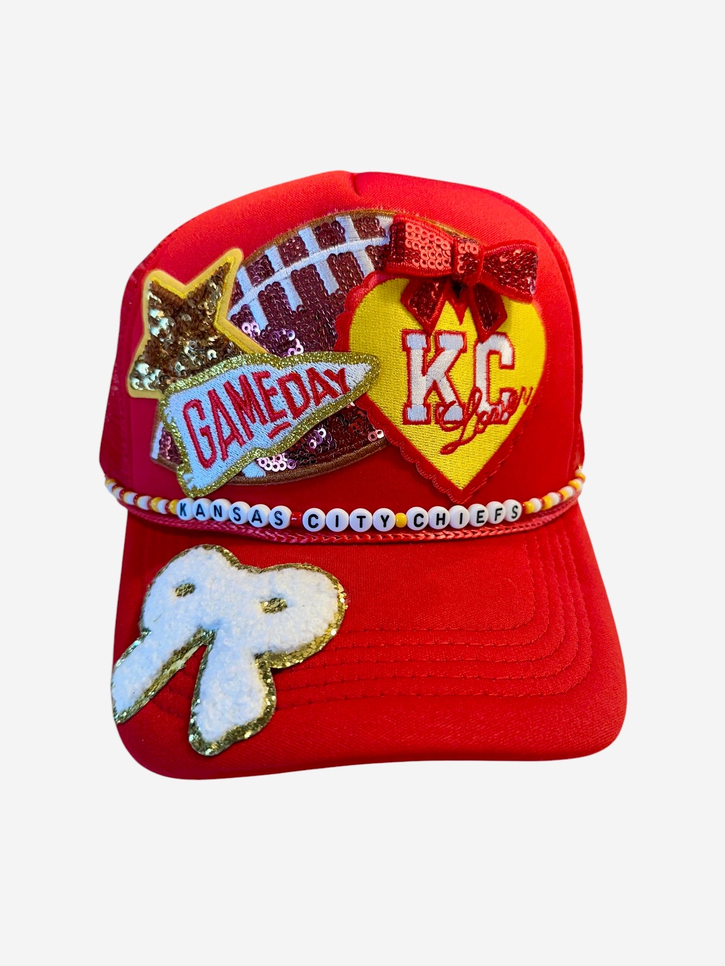 Cutesy Kansas City Chiefs GameDay Trucker Hat with Beaded Hat Belt