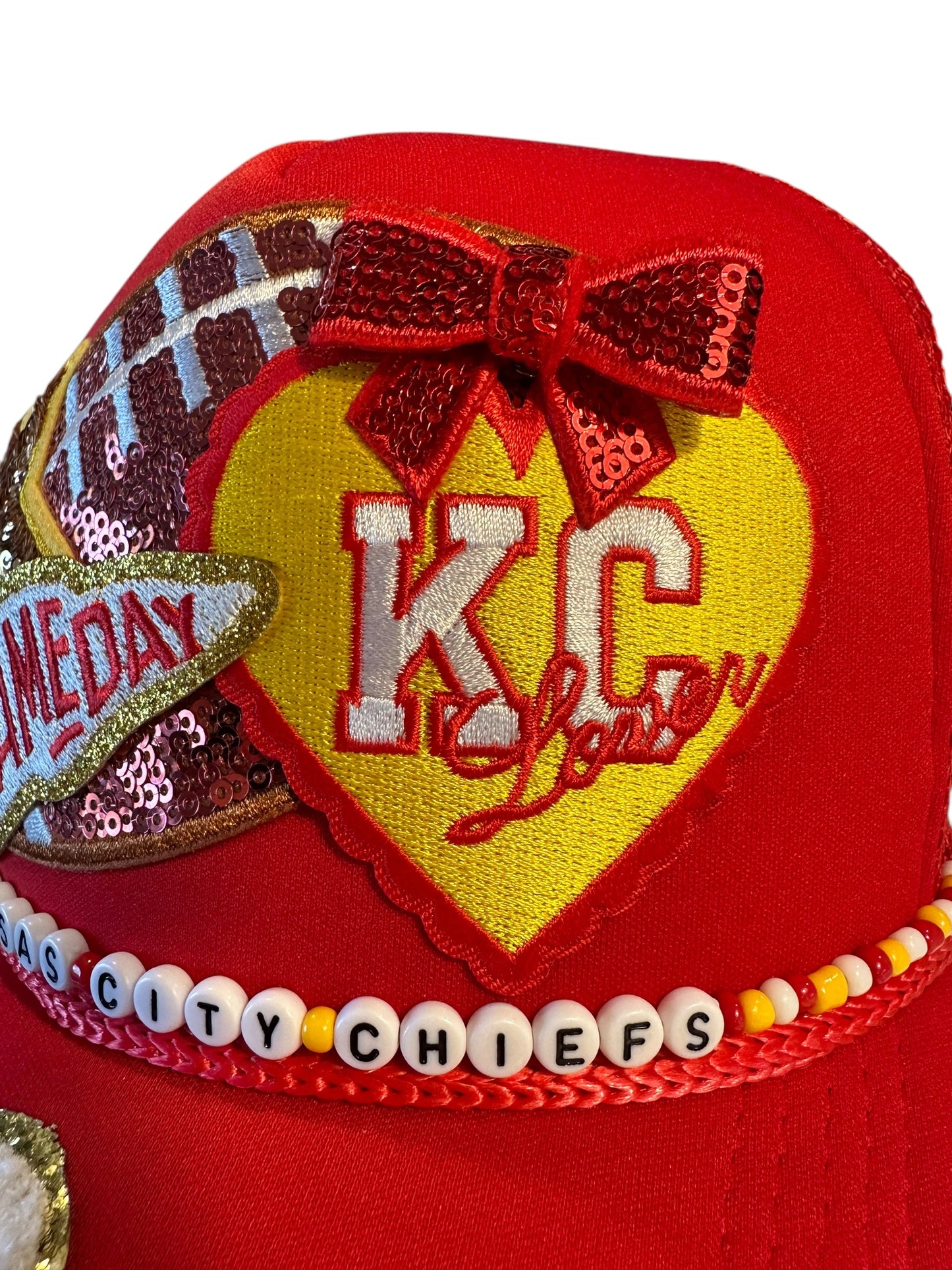 Cutesy Kansas City Chiefs GameDay Trucker Hat with Beaded Hat Belt