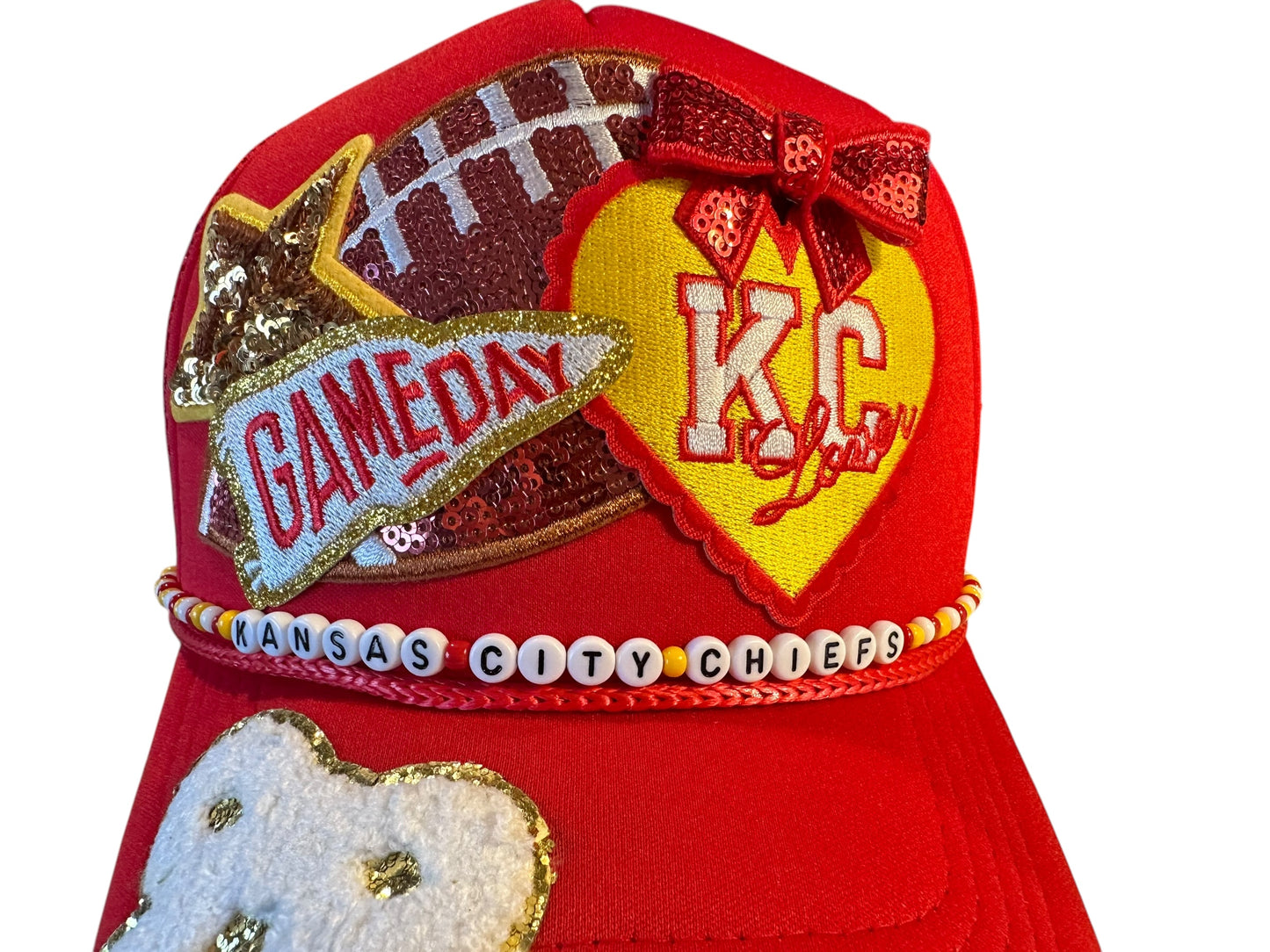 Cutesy Kansas City Chiefs GameDay Trucker Hat with Beaded Hat Belt