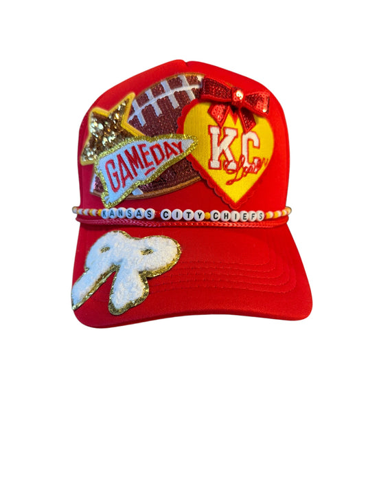 Cutesy Kansas City Chiefs GameDay Trucker Hat with Beaded Hat Belt