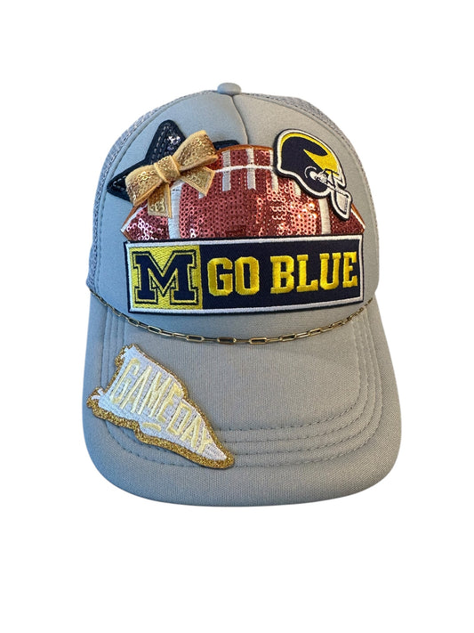 Sequin University of Michigan GameDay Trucker Hat with Gold Hat Chain