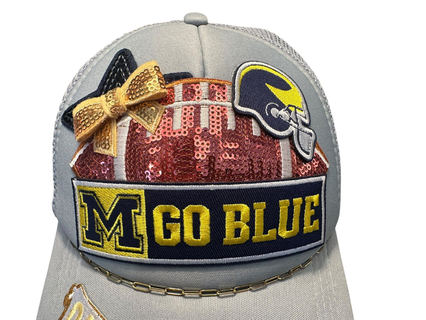 Sequin University of Michigan GameDay Trucker Hat with Gold Hat Chain