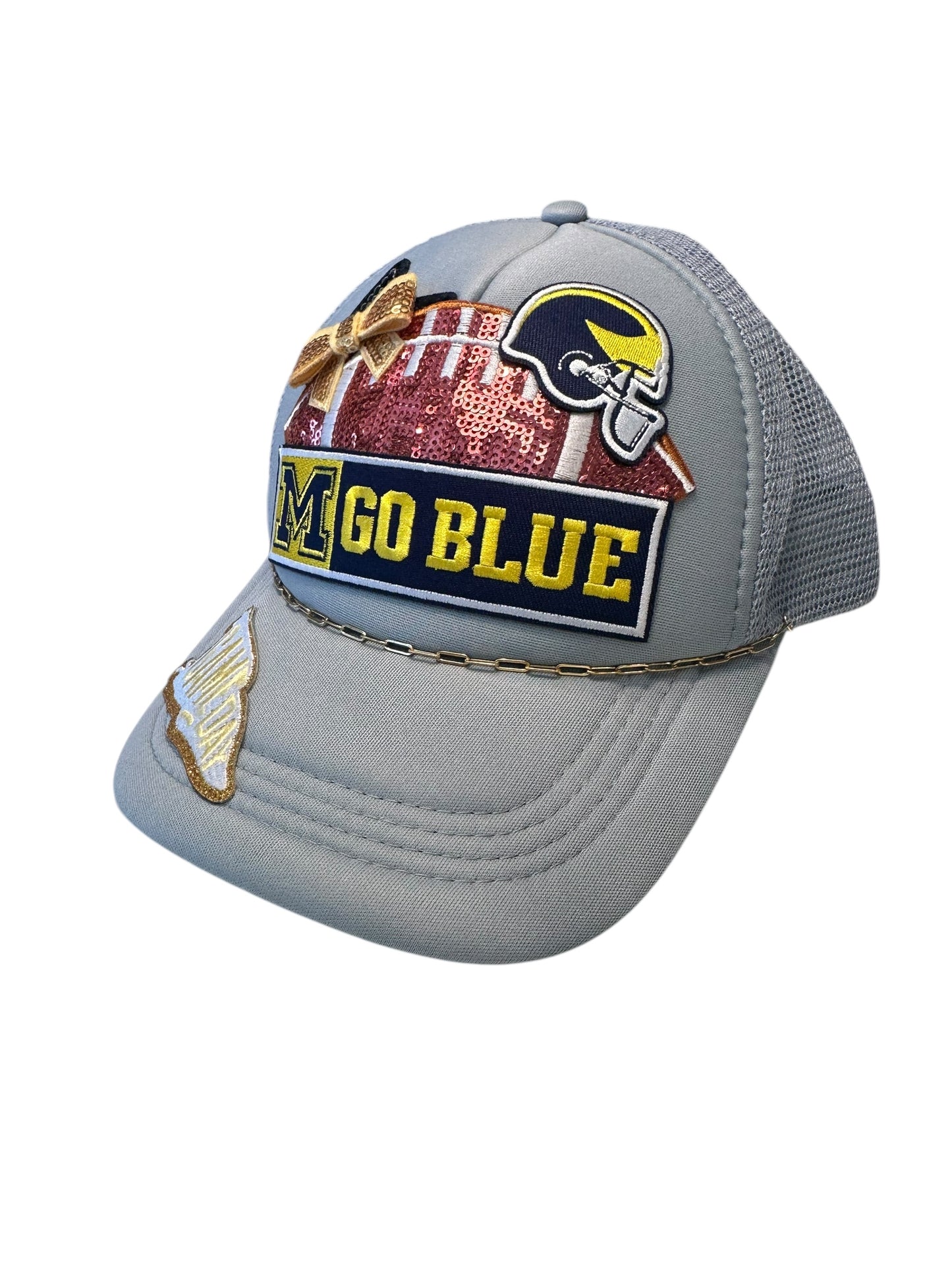 Sequin University of Michigan GameDay Trucker Hat with Gold Hat Chain