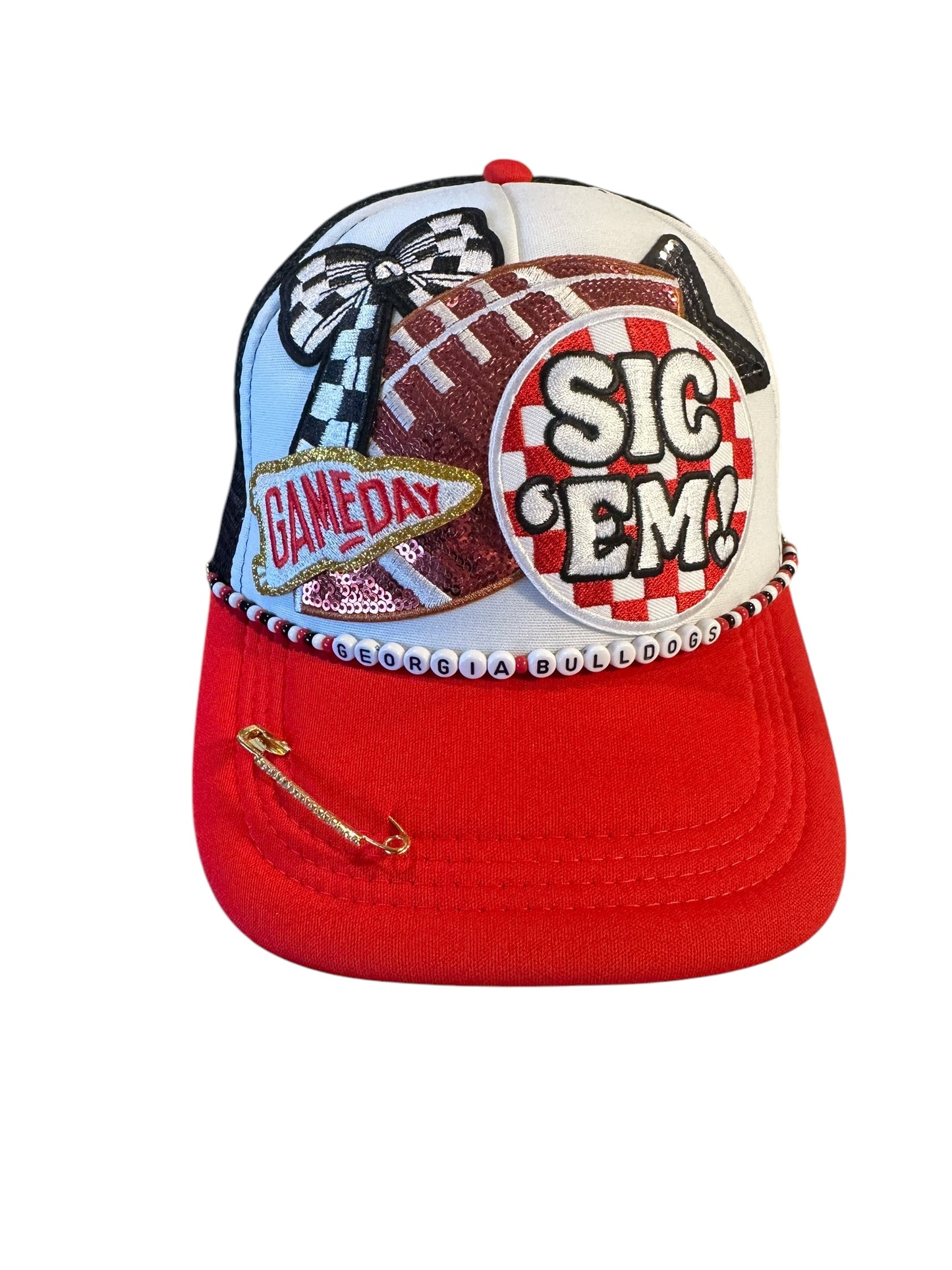 Sequin Georgia Bulldogs GameDay Trucker Hat with Beaded Hat Belt