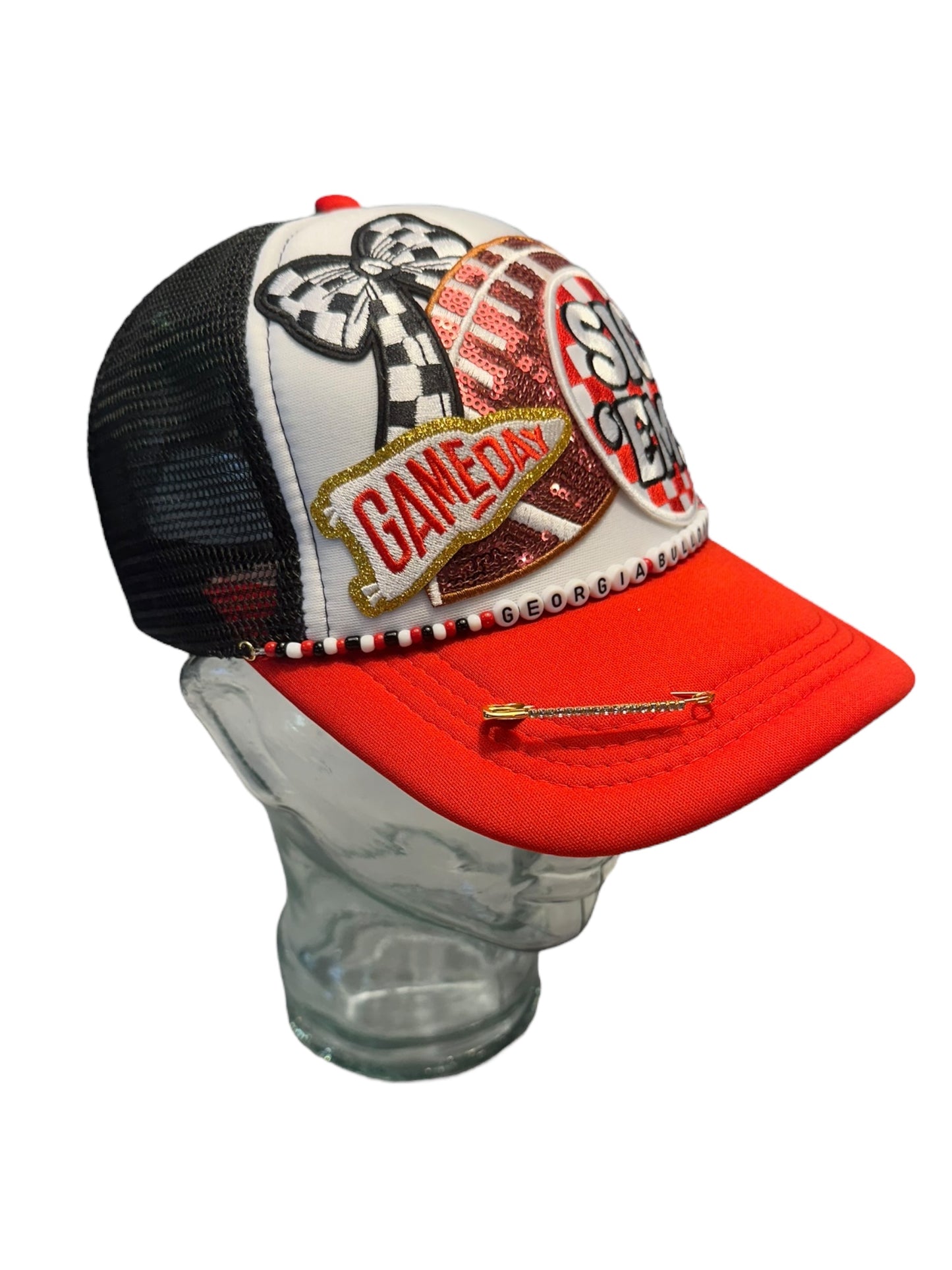 Sequin Georgia Bulldogs GameDay Trucker Hat with Beaded Hat Belt