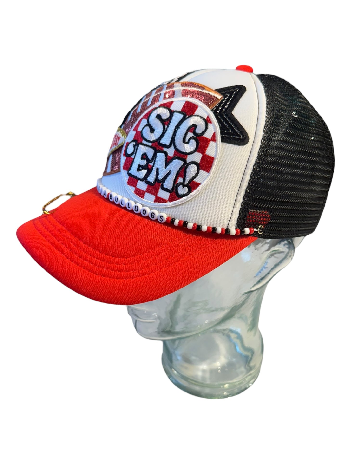 Sequin Georgia Bulldogs GameDay Trucker Hat with Beaded Hat Belt