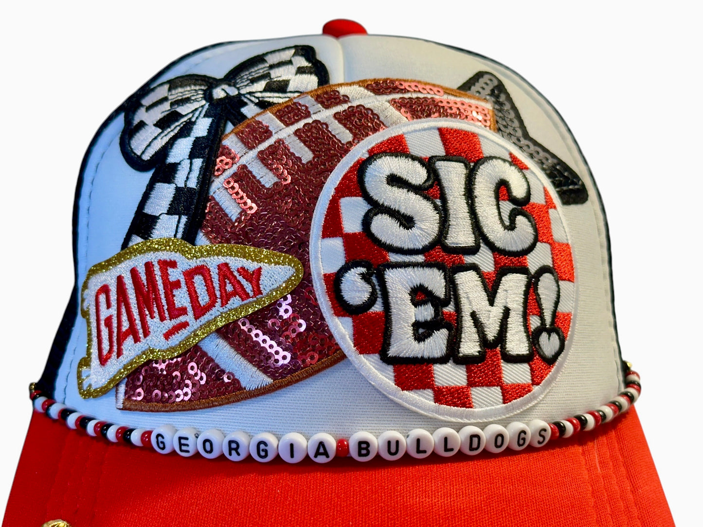 Sequin Georgia Bulldogs GameDay Trucker Hat with Beaded Hat Belt