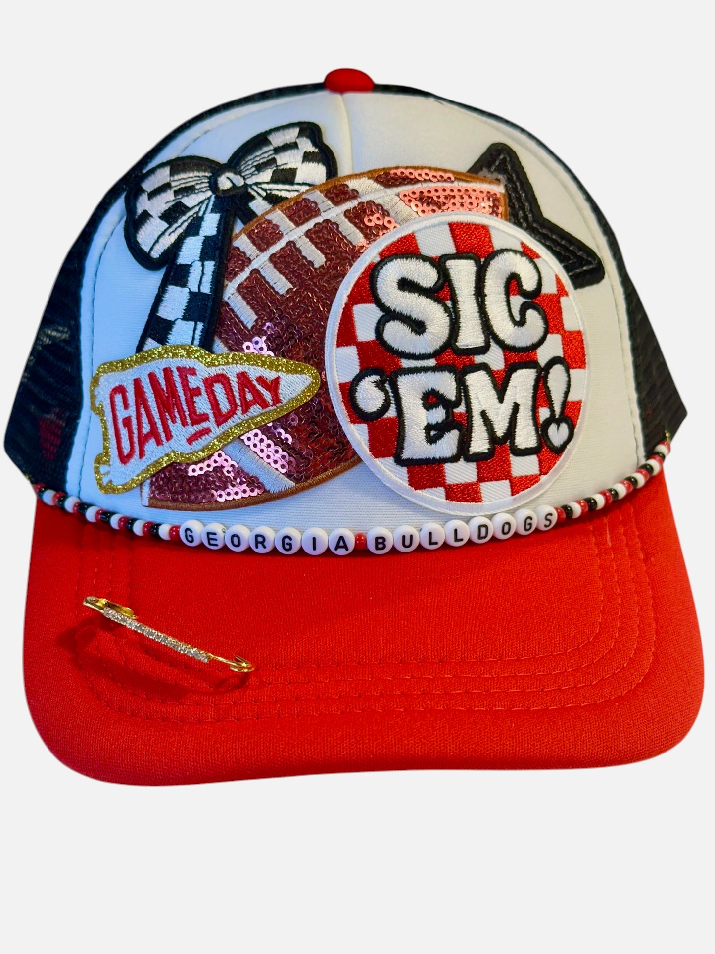 Sequin Georgia Bulldogs GameDay Trucker Hat with Beaded Hat Belt