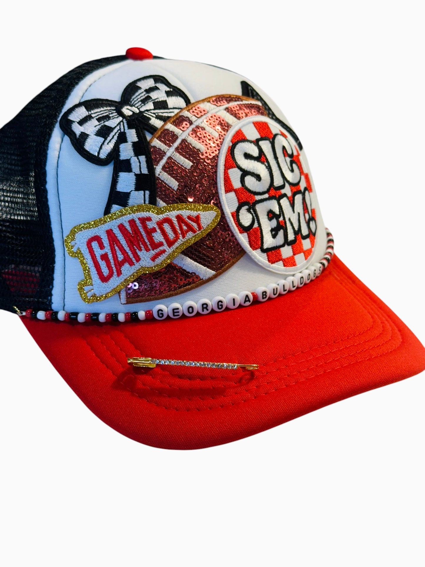 Sequin Georgia Bulldogs GameDay Trucker Hat with Beaded Hat Belt