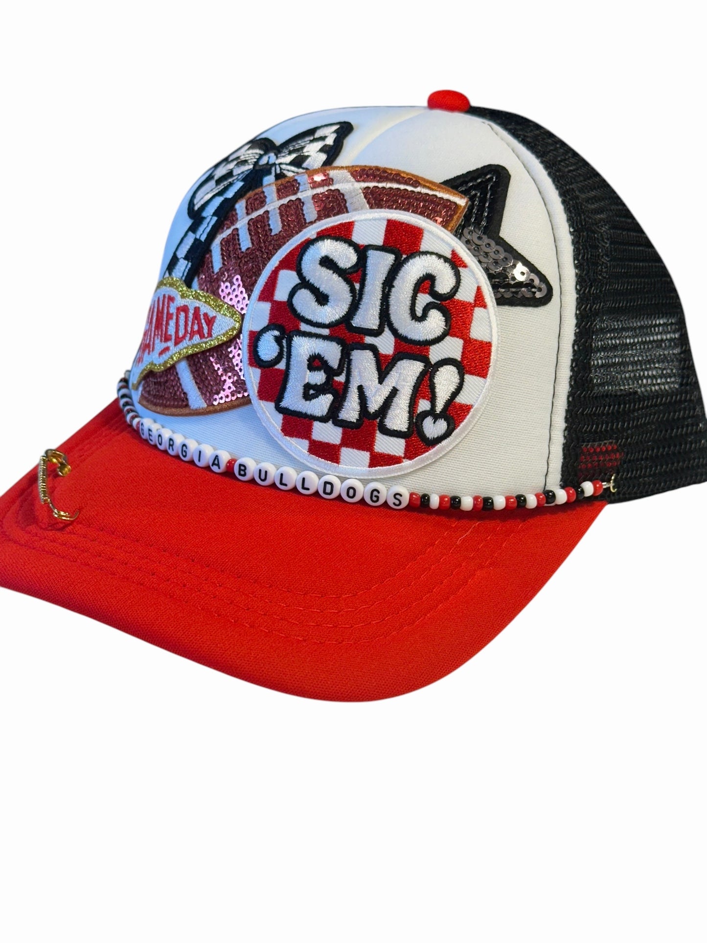 Sequin Georgia Bulldogs GameDay Trucker Hat with Beaded Hat Belt