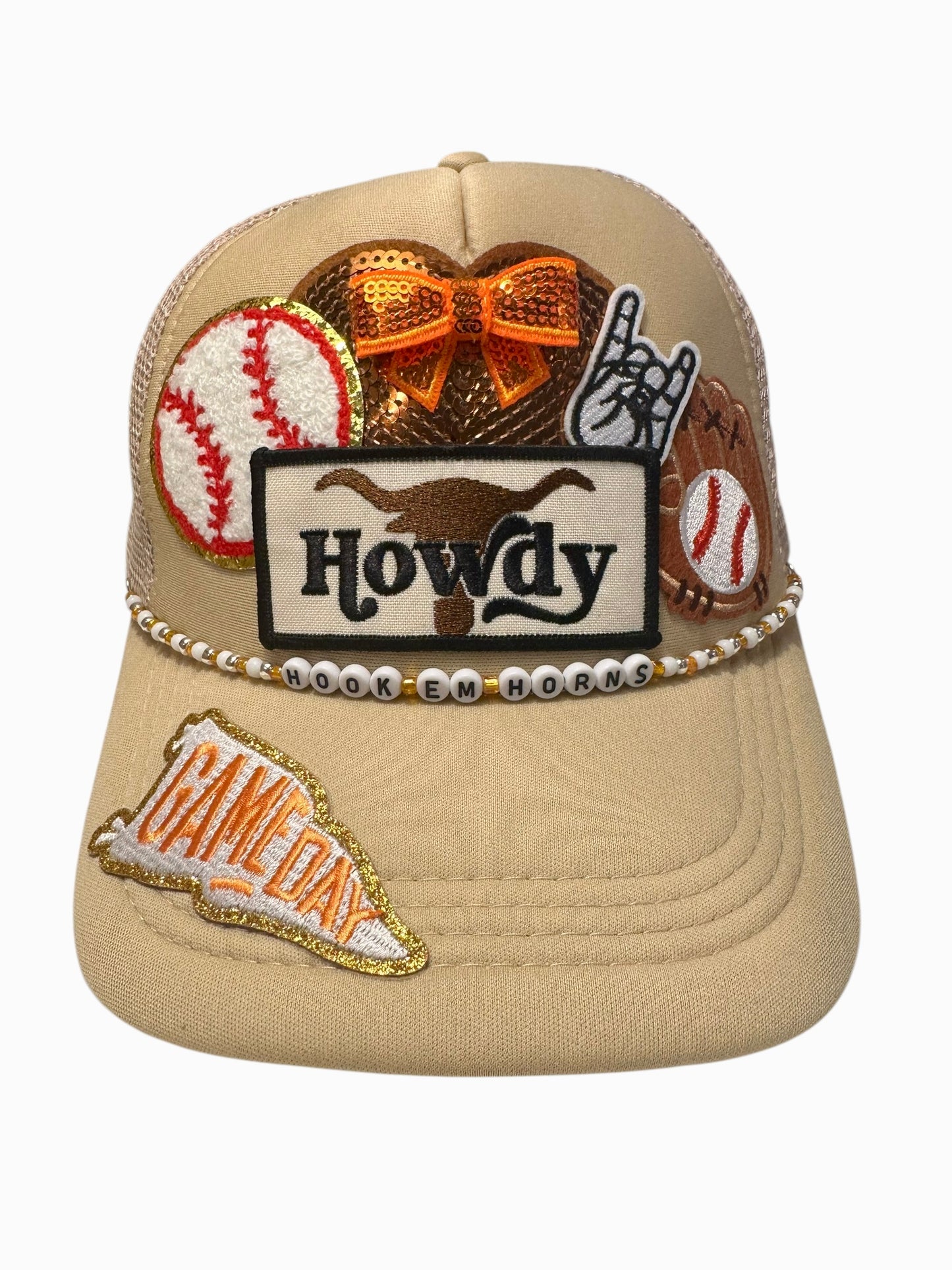 Hook em' Horns Texas Longhorns GameDay Baseball Hat with Beaded Hat Belt