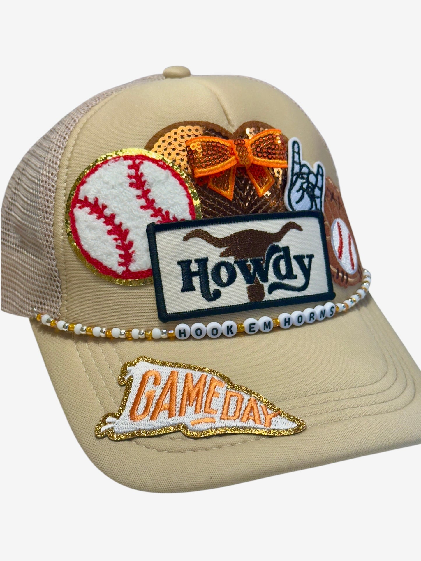 Hook em' Horns Texas Longhorns GameDay Baseball Hat with Beaded Hat Belt