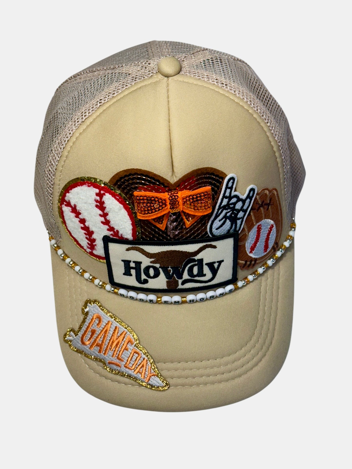 Hook em' Horns Texas Longhorns GameDay Baseball Hat with Beaded Hat Belt