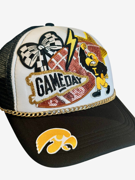 Sequin Iowa Hawkeyes GameDay Trucker Hat with Beaded Hat Belt