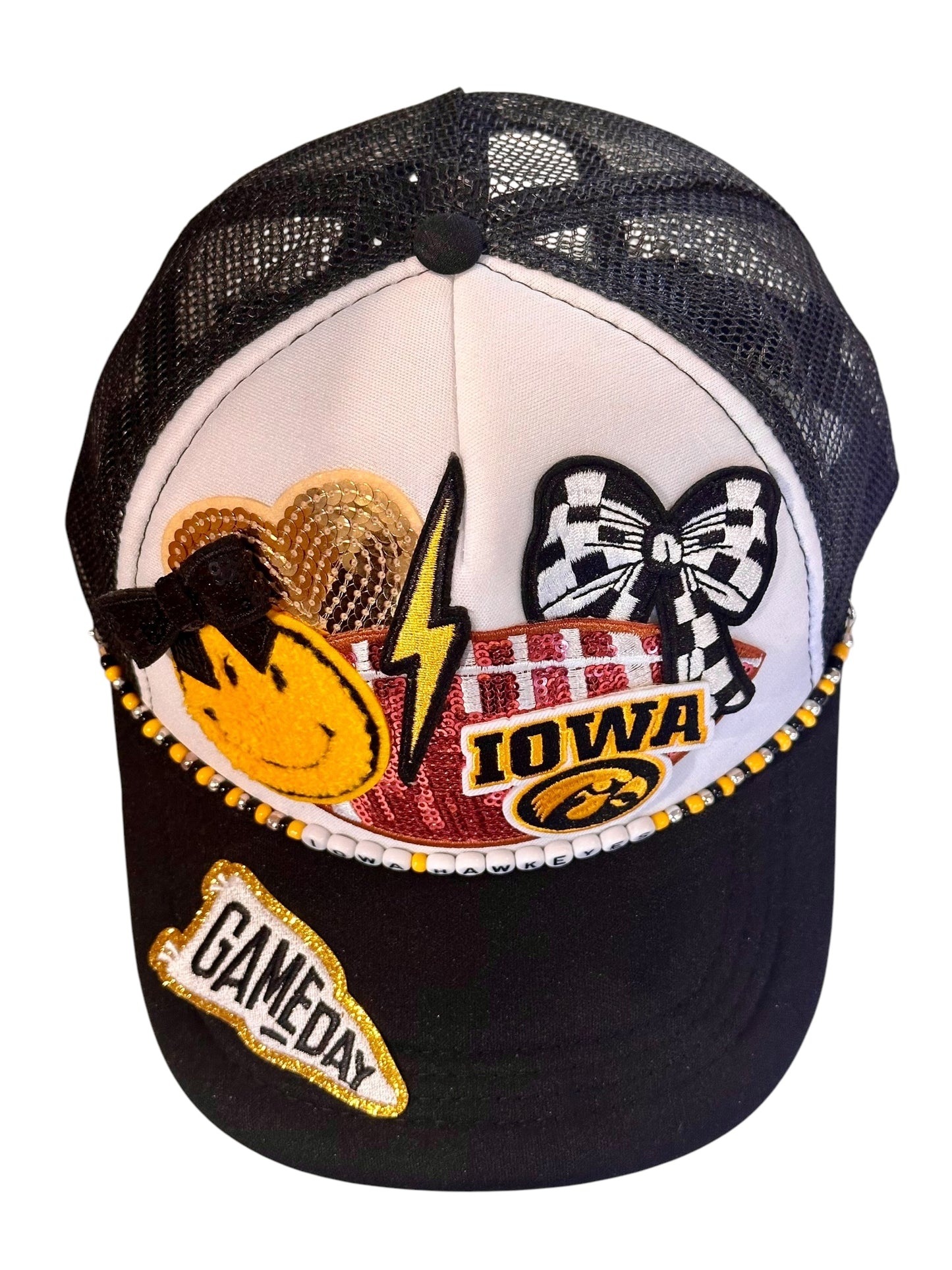 YTK Iowa Hawkeyes GameDay Trucker Hat with Beaded Hat Belt