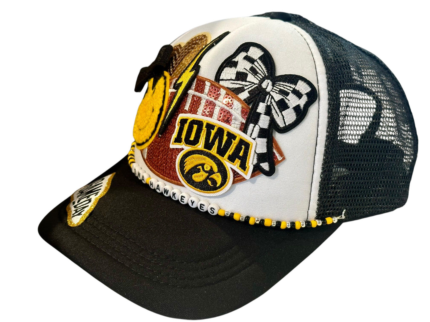 YTK Iowa Hawkeyes GameDay Trucker Hat with Beaded Hat Belt