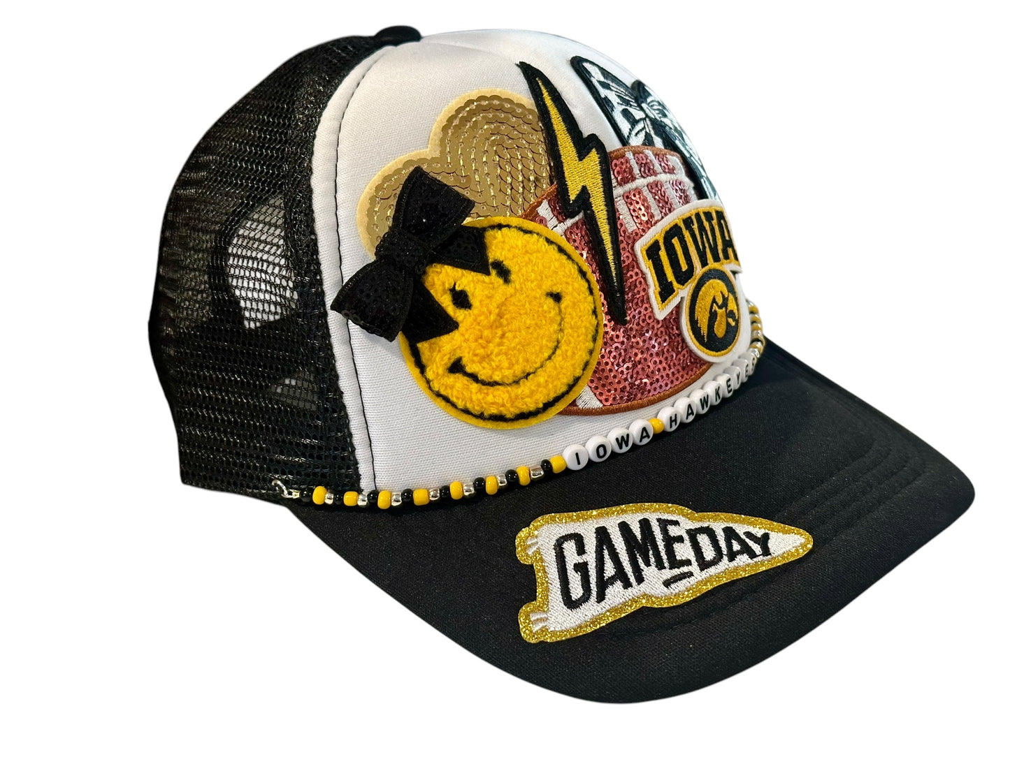 YTK Iowa Hawkeyes GameDay Trucker Hat with Beaded Hat Belt