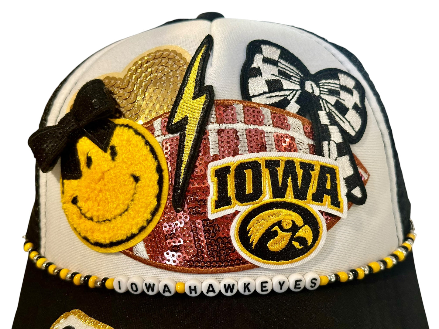 YTK Iowa Hawkeyes GameDay Trucker Hat with Beaded Hat Belt