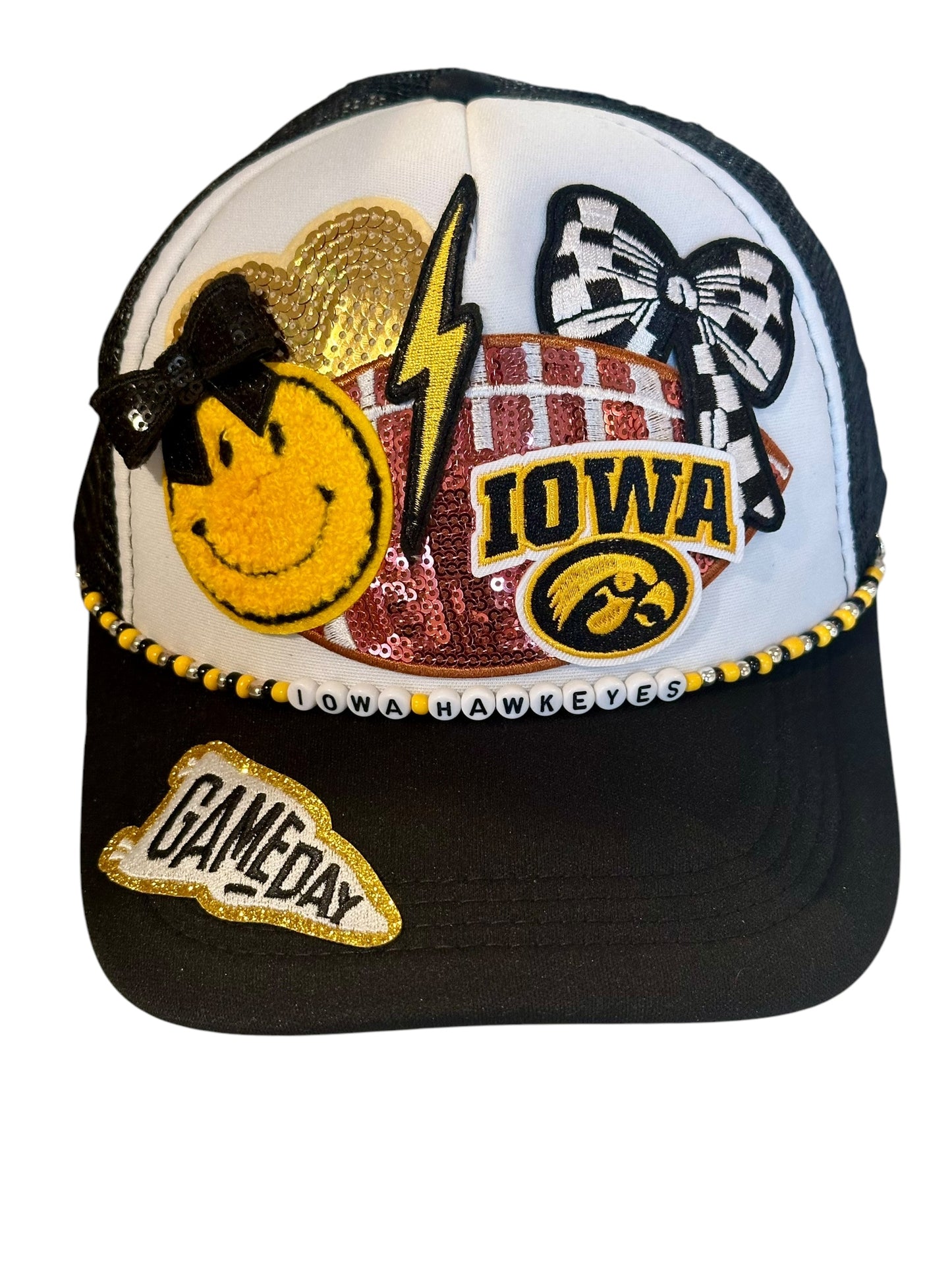 YTK Iowa Hawkeyes GameDay Trucker Hat with Beaded Hat Belt