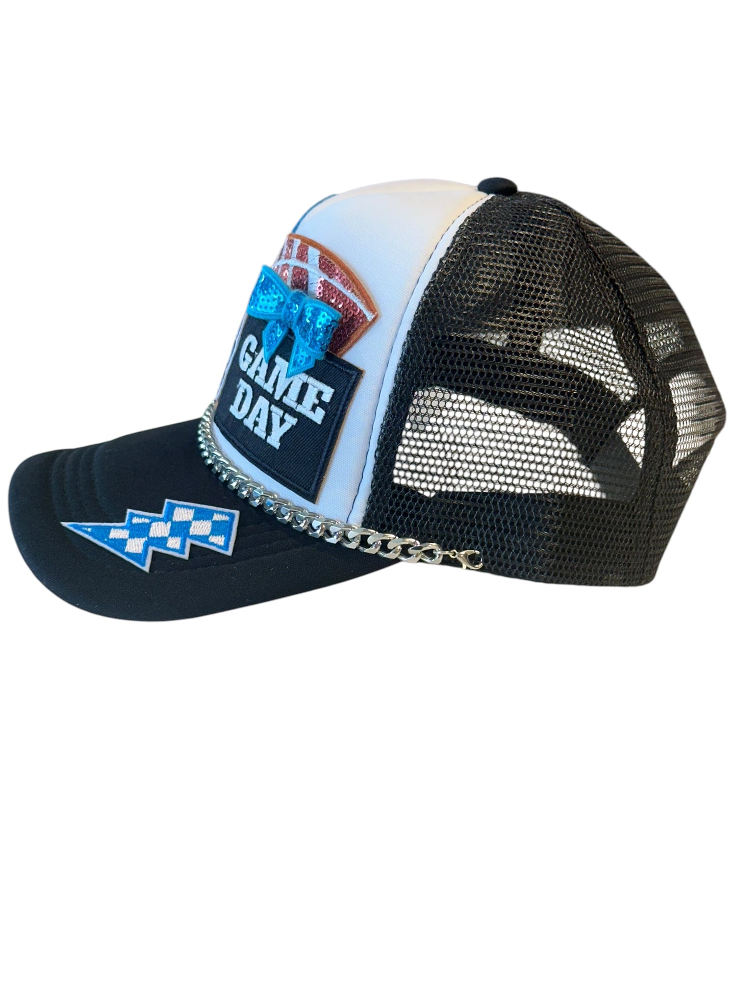 Sequin Detroit Lions GameDay Trucker Hat with Silver Chain Hat Belt