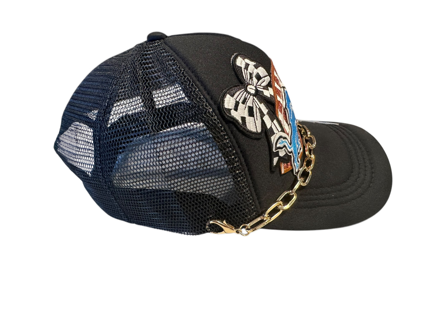 Sequin Detroit Lions GameDay Trucker Hat with Bold Gold Hat Chain Belt