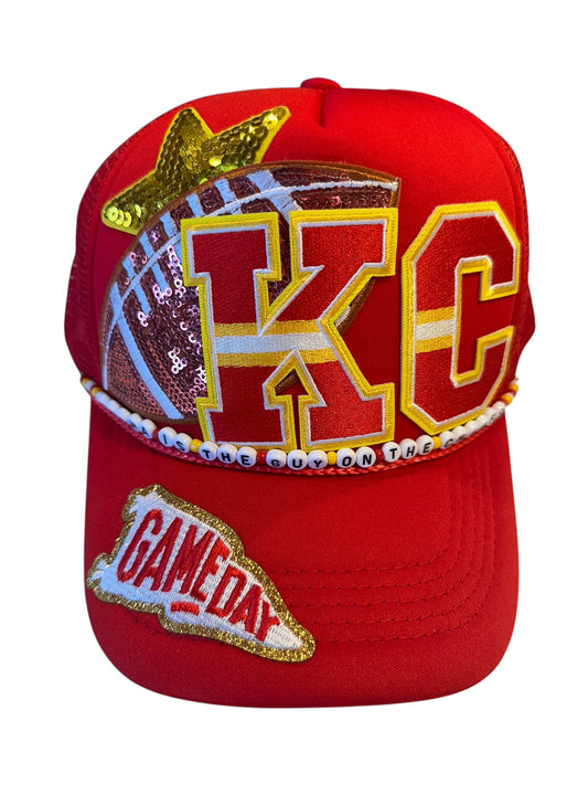 Karma Is The Guy On The Chiefs Trucker Hat with Beaded Hat Belt