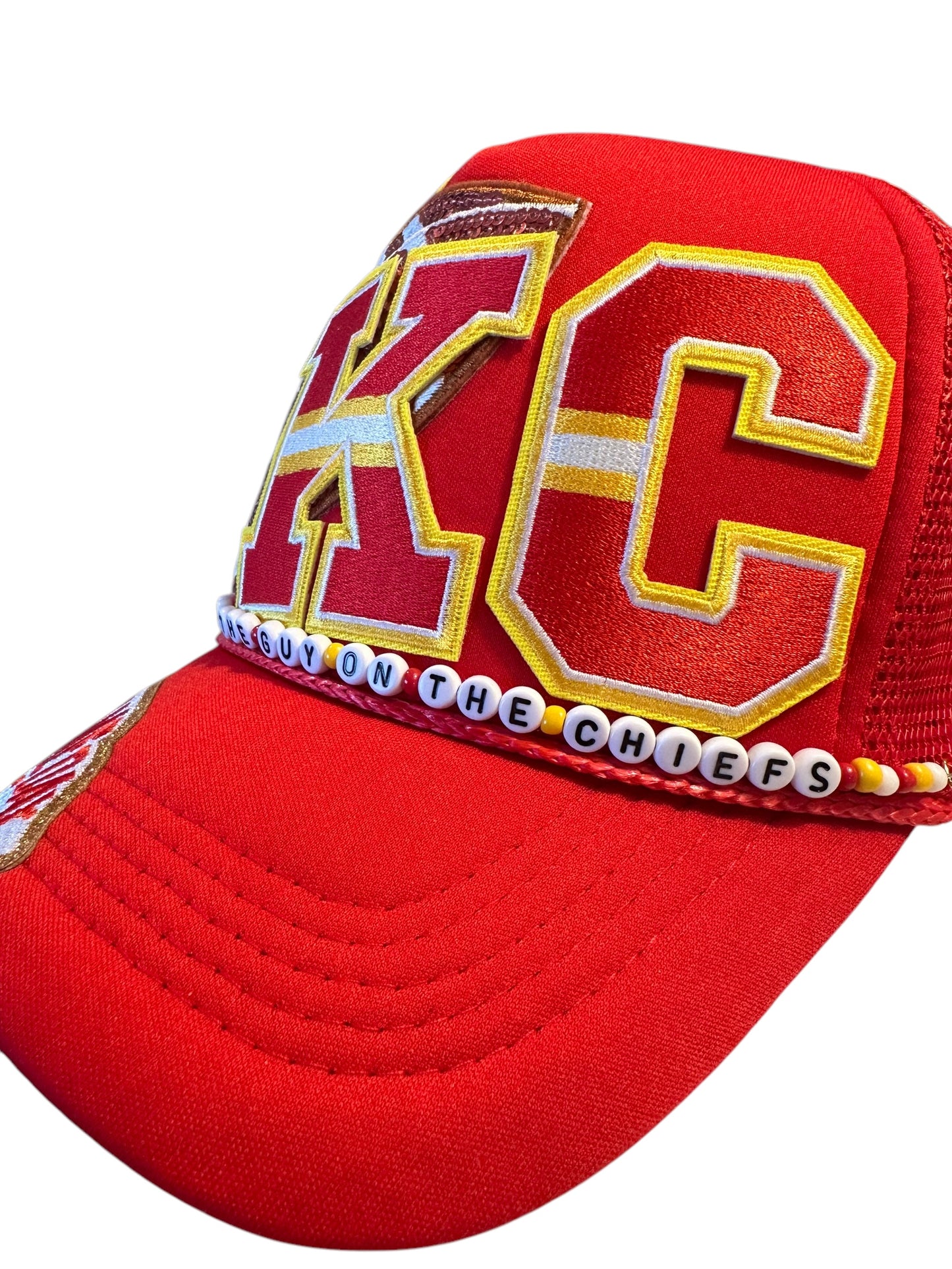 Karma Is The Guy On The Chiefs Trucker Hat with Beaded Hat Belt