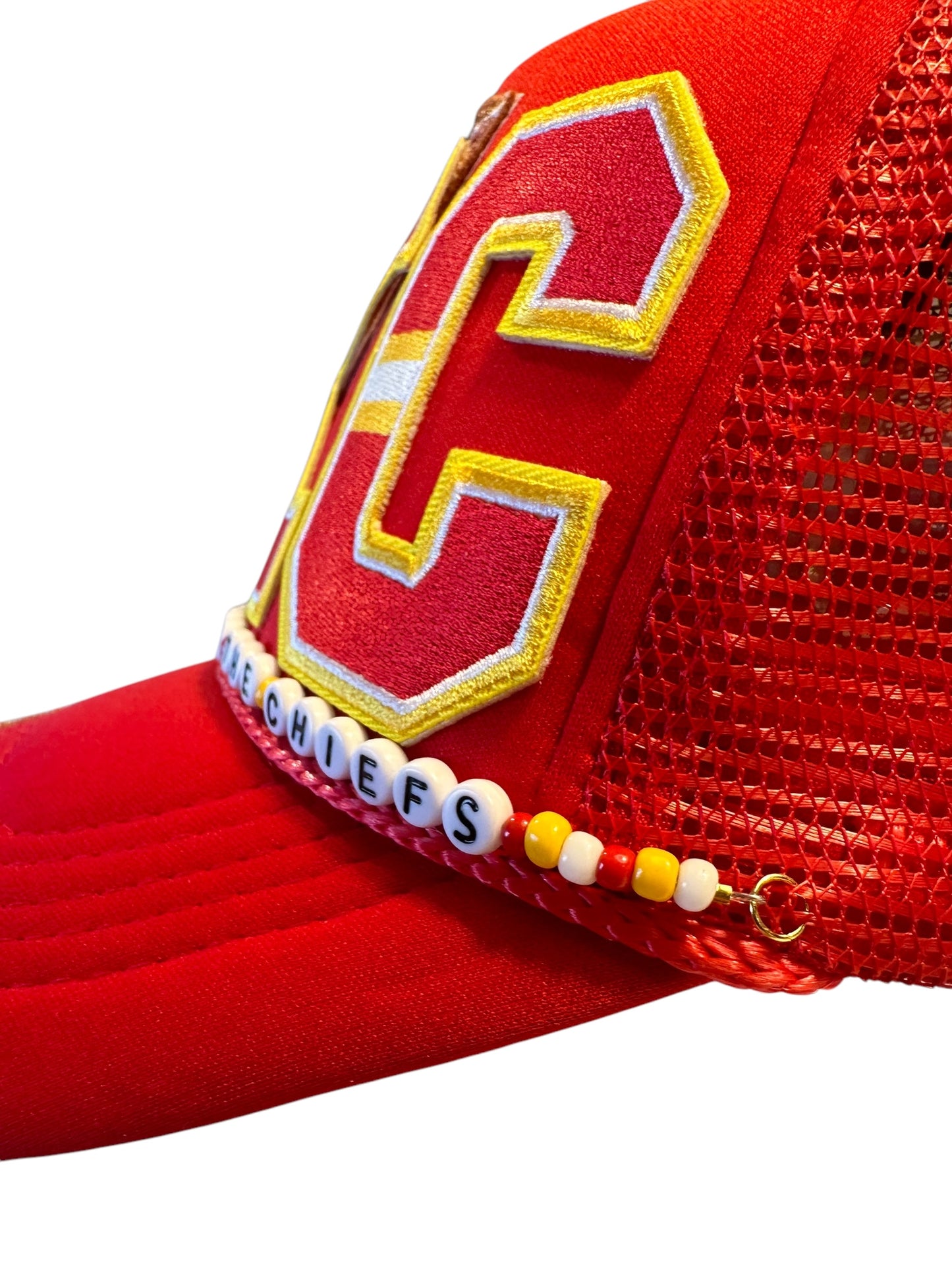 Karma Is The Guy On The Chiefs Trucker Hat with Beaded Hat Belt