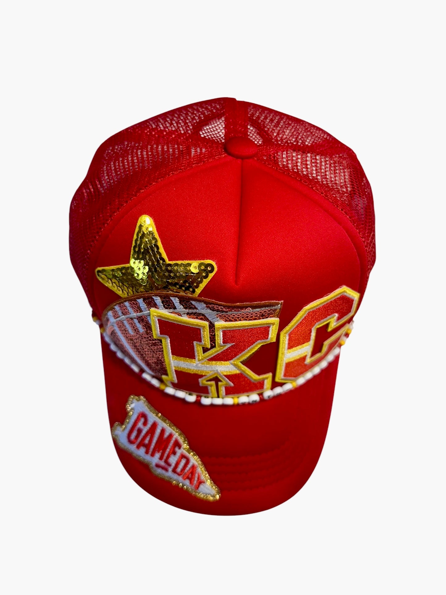 Karma Is The Guy On The Chiefs Trucker Hat with Beaded Hat Belt