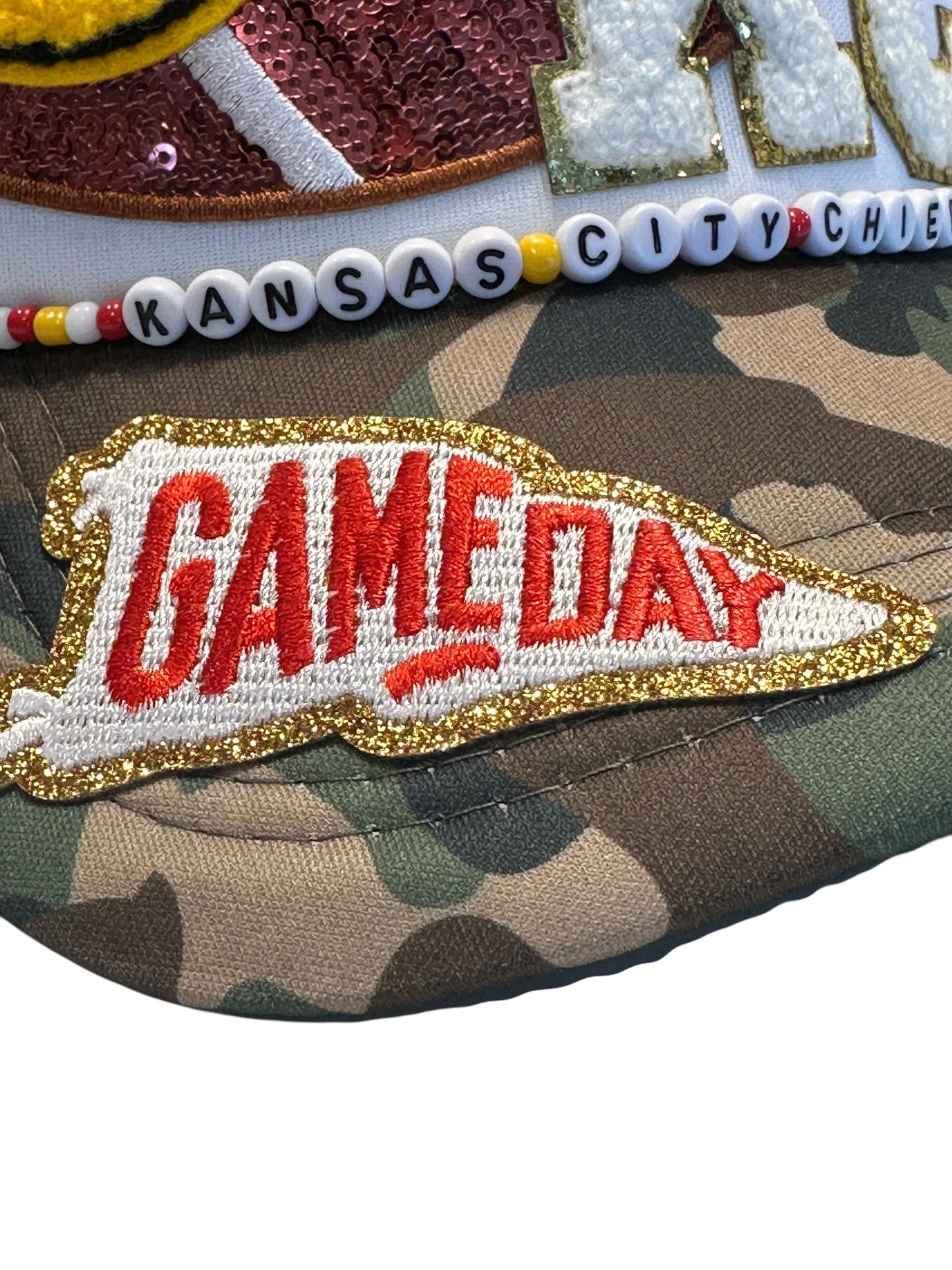 Y2K Camo Kansas City Chiefs GameDay Trucker Hat with Beaded Hat Belt