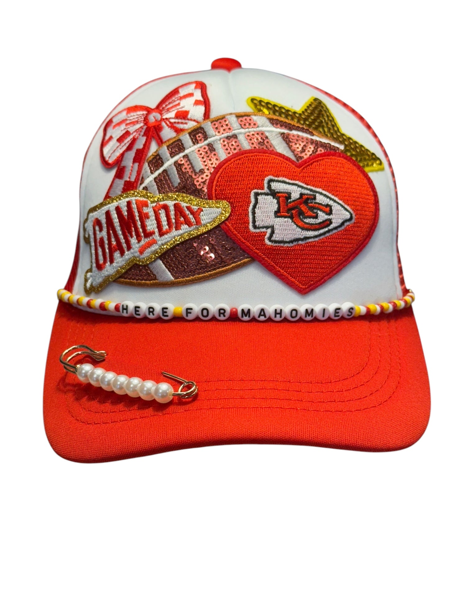 I Love Kansas City Chiefs GameDay Trucker Hat with Beaded Hat Belt