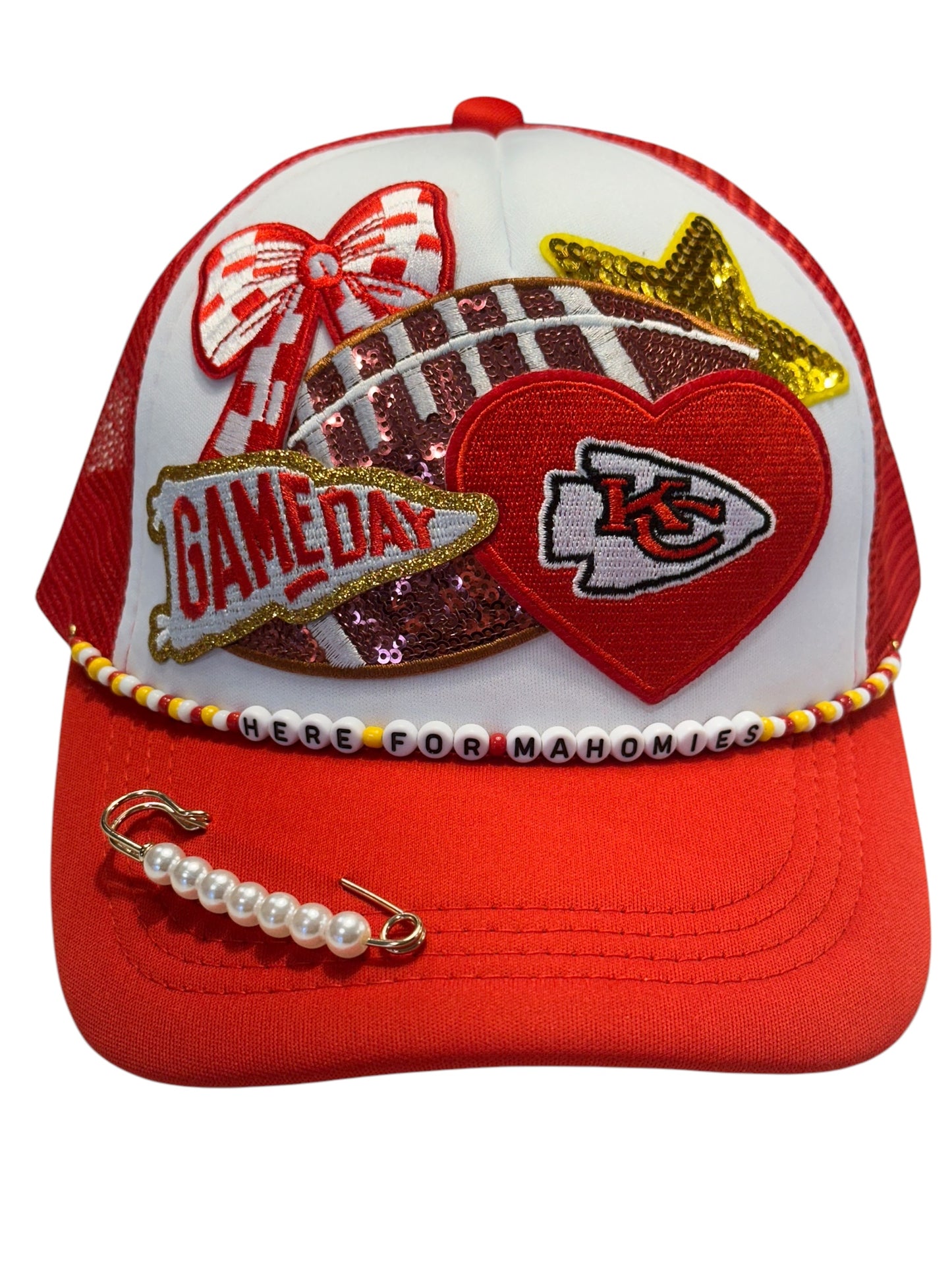 I Love Kansas City Chiefs GameDay Trucker Hat with Beaded Hat Belt