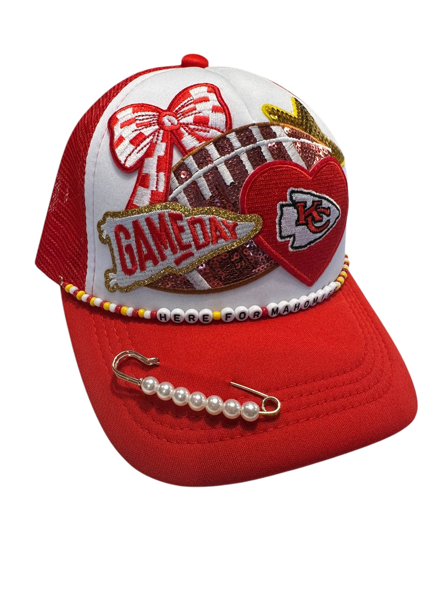 I Love Kansas City Chiefs GameDay Trucker Hat with Beaded Hat Belt