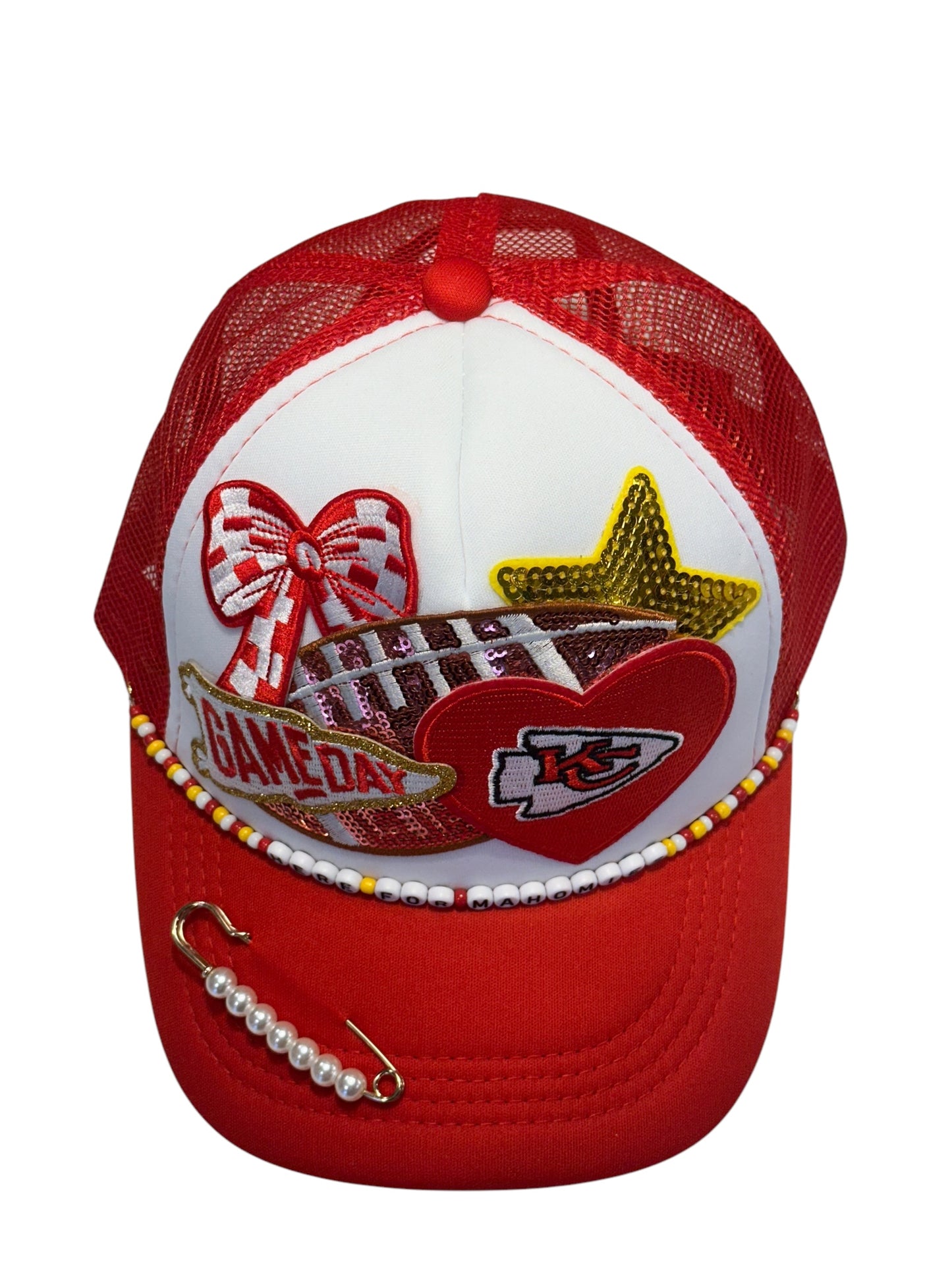 I Love Kansas City Chiefs GameDay Trucker Hat with Beaded Hat Belt